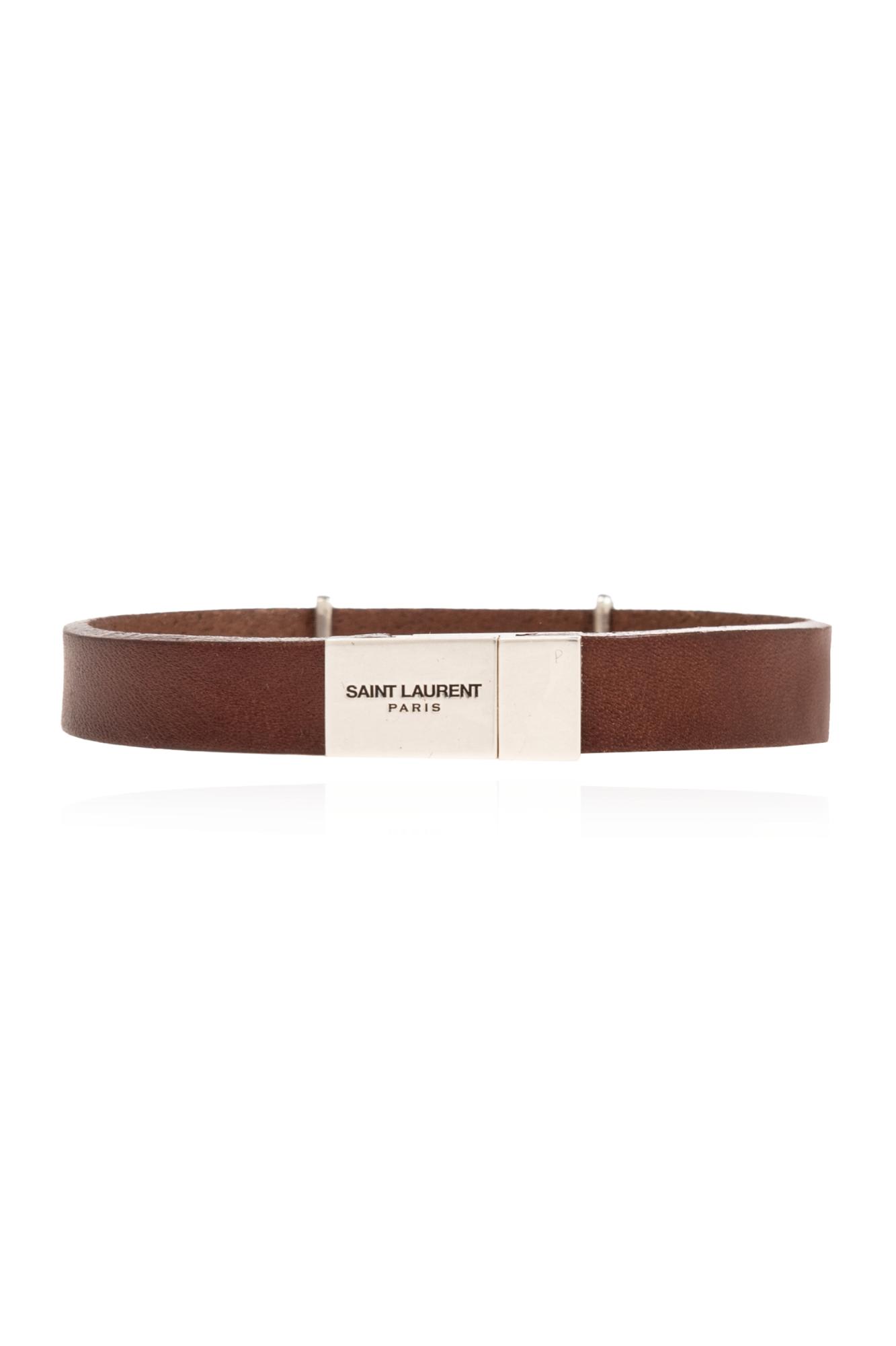 Shop Saint Laurent Bracelet With Logo In Light Brown / Argent