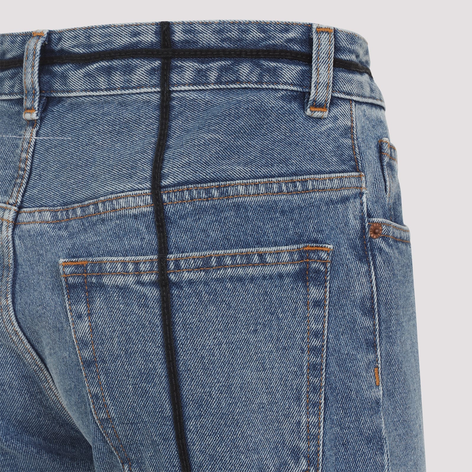 Mm6 Maison Margiela Cotton Jeans With Black Straps In Blue