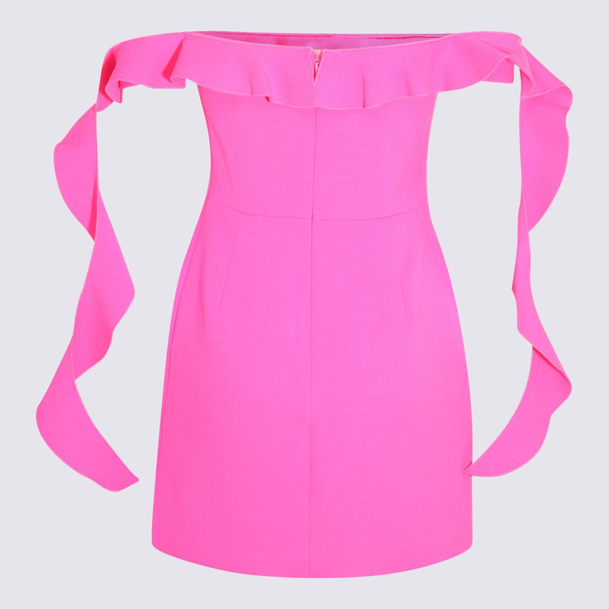 Neon Pink Wool Off-shoulder Mini Dress