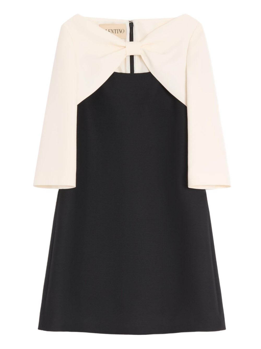 Valentino Garavani Crepe Couture Short Dress With Bow And Contrasting Sleeves Clothing In Black
