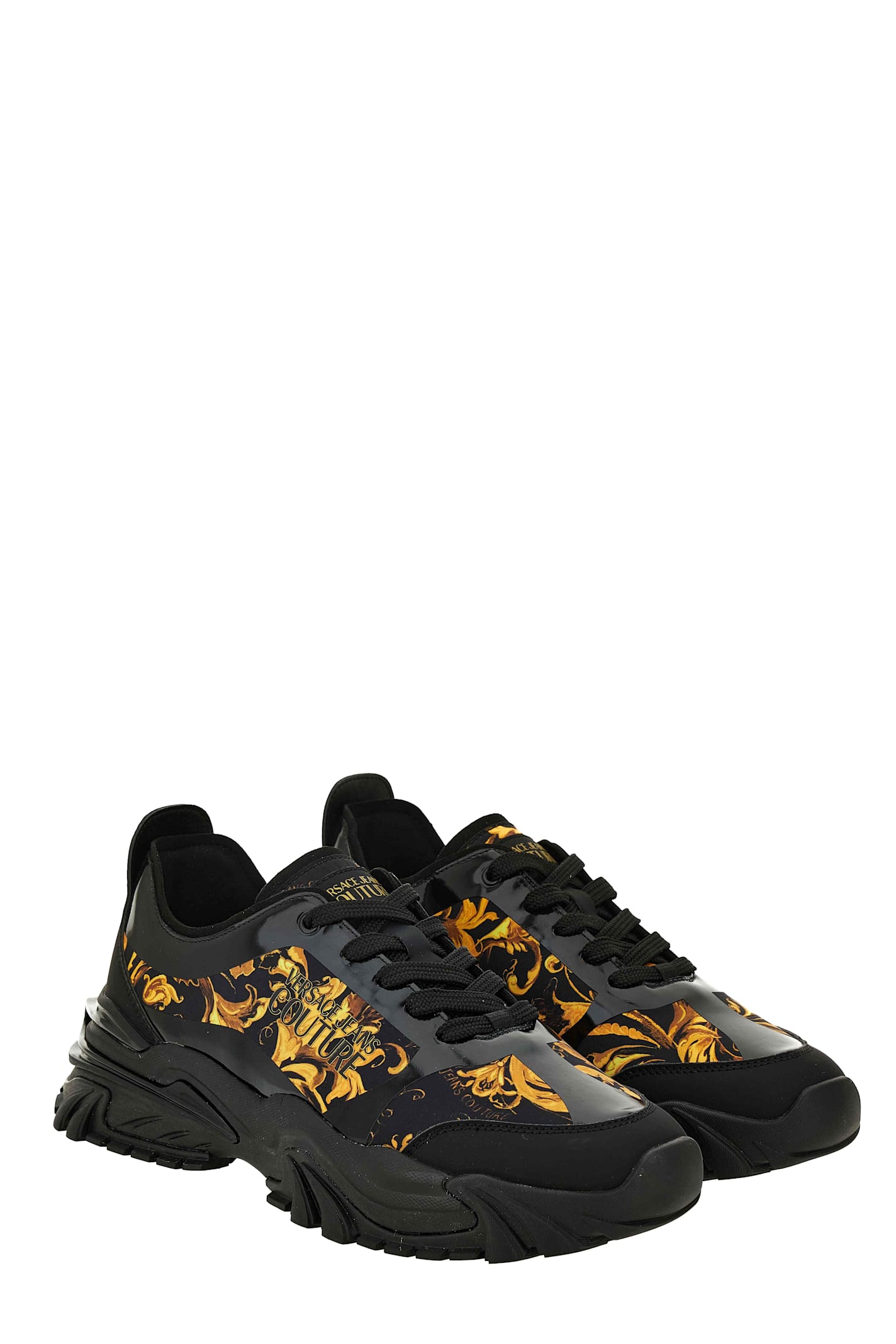 Versace Jeans Couture Watercolor Couture-print Sneakers In Black