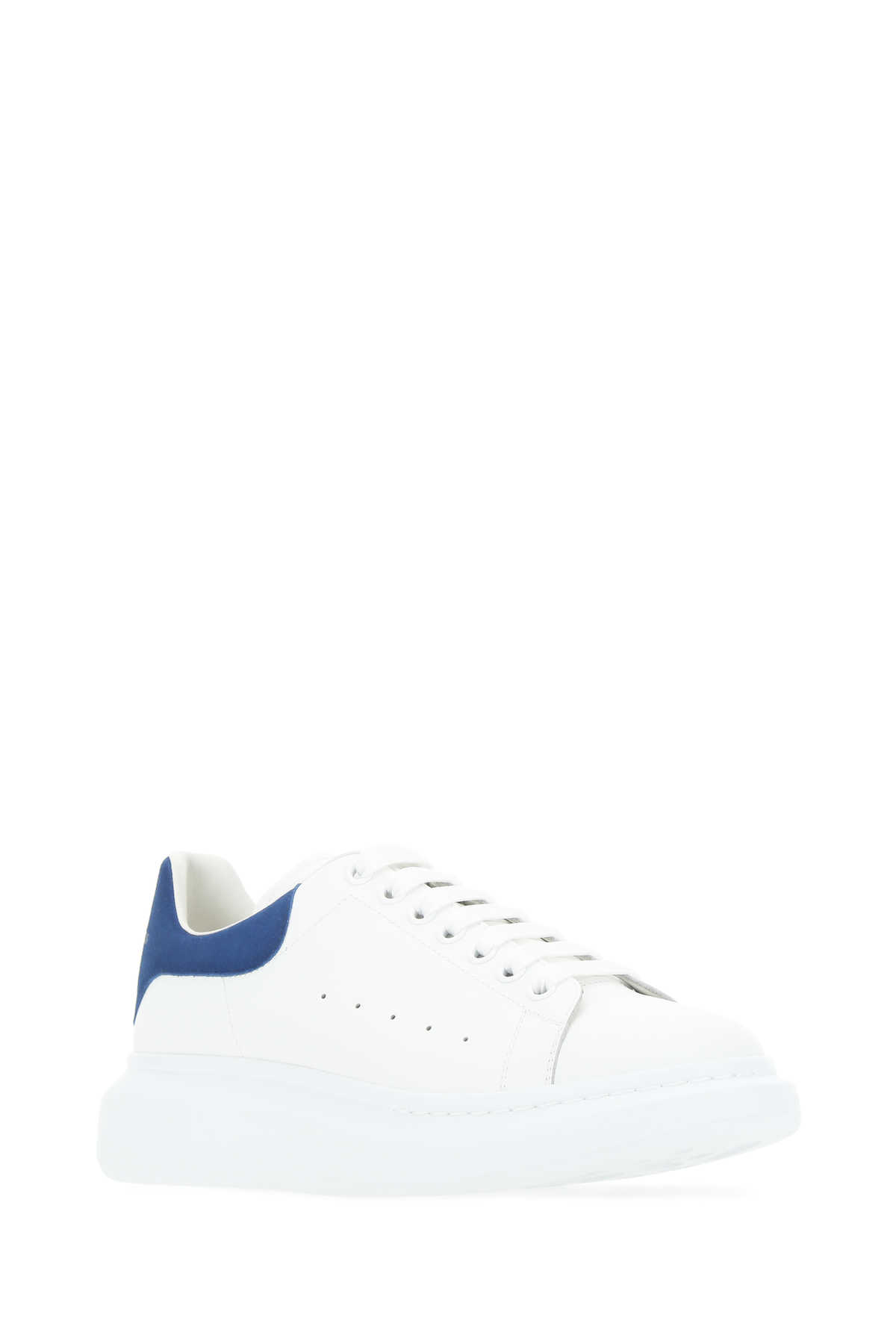 Shop Alexander Mcqueen White Leather Sneakers With Blue Suede Heel In 9086