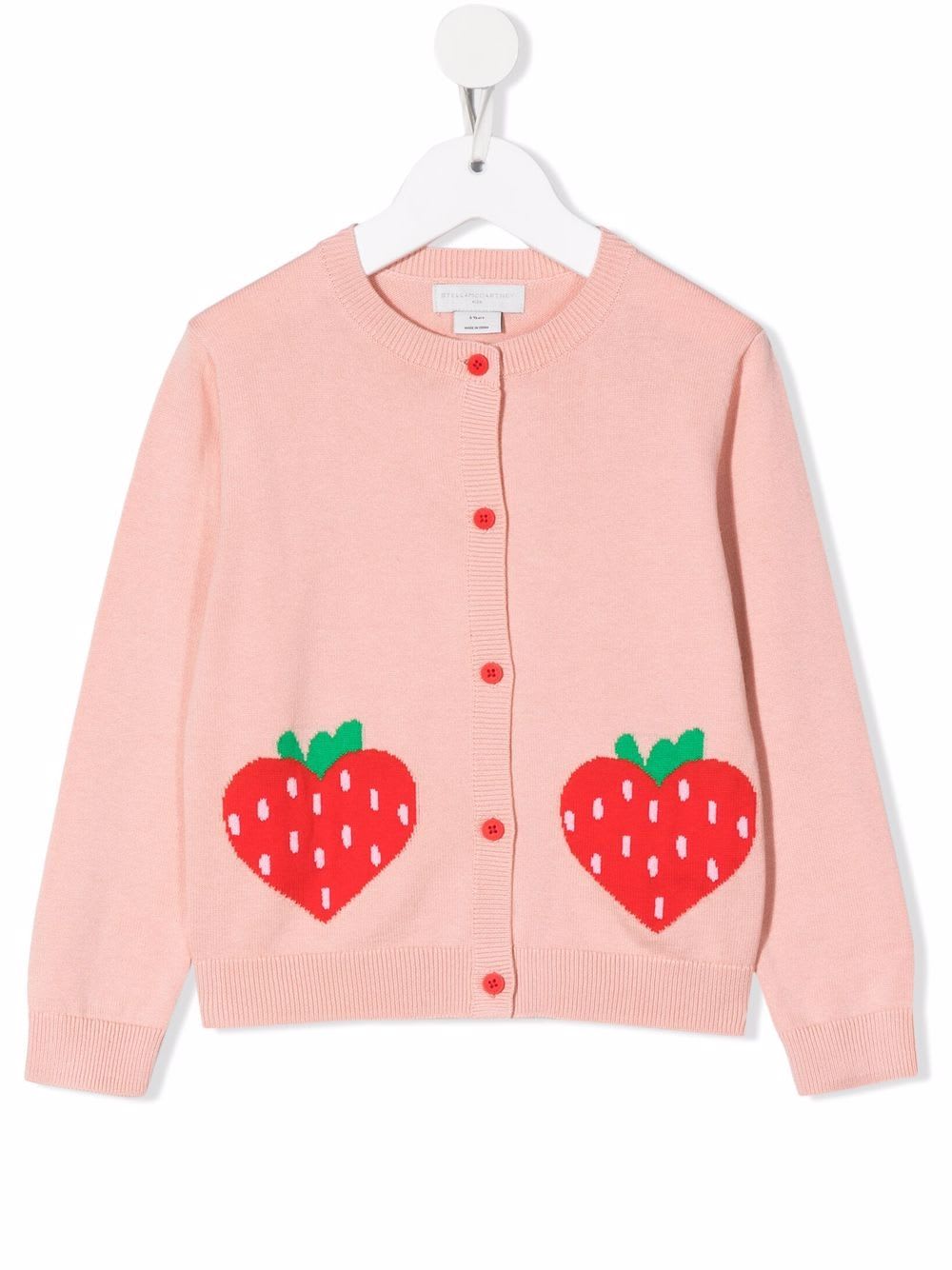 Stella McCartney Kids Kids Cardigan In Pink Cotton Knit With Strawberries