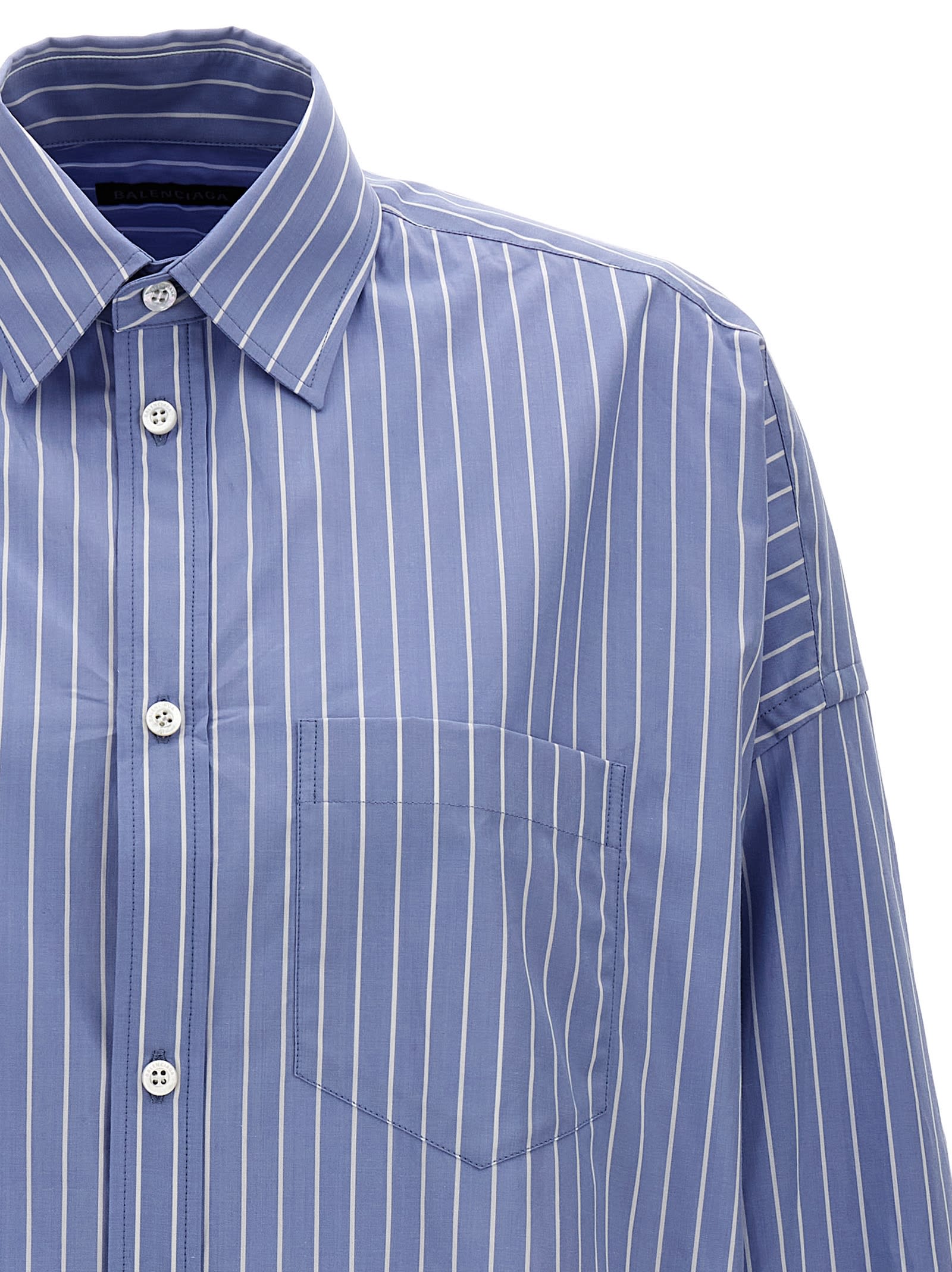 Shop Balenciaga Logo Print Striped Shirt In Light Blue
