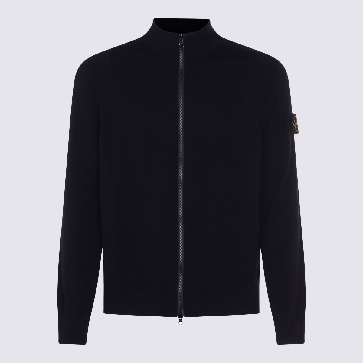 Stone Island Blue Cardigan With High Neck And Logo Patch On The Sleeve In Cotton Man In Black