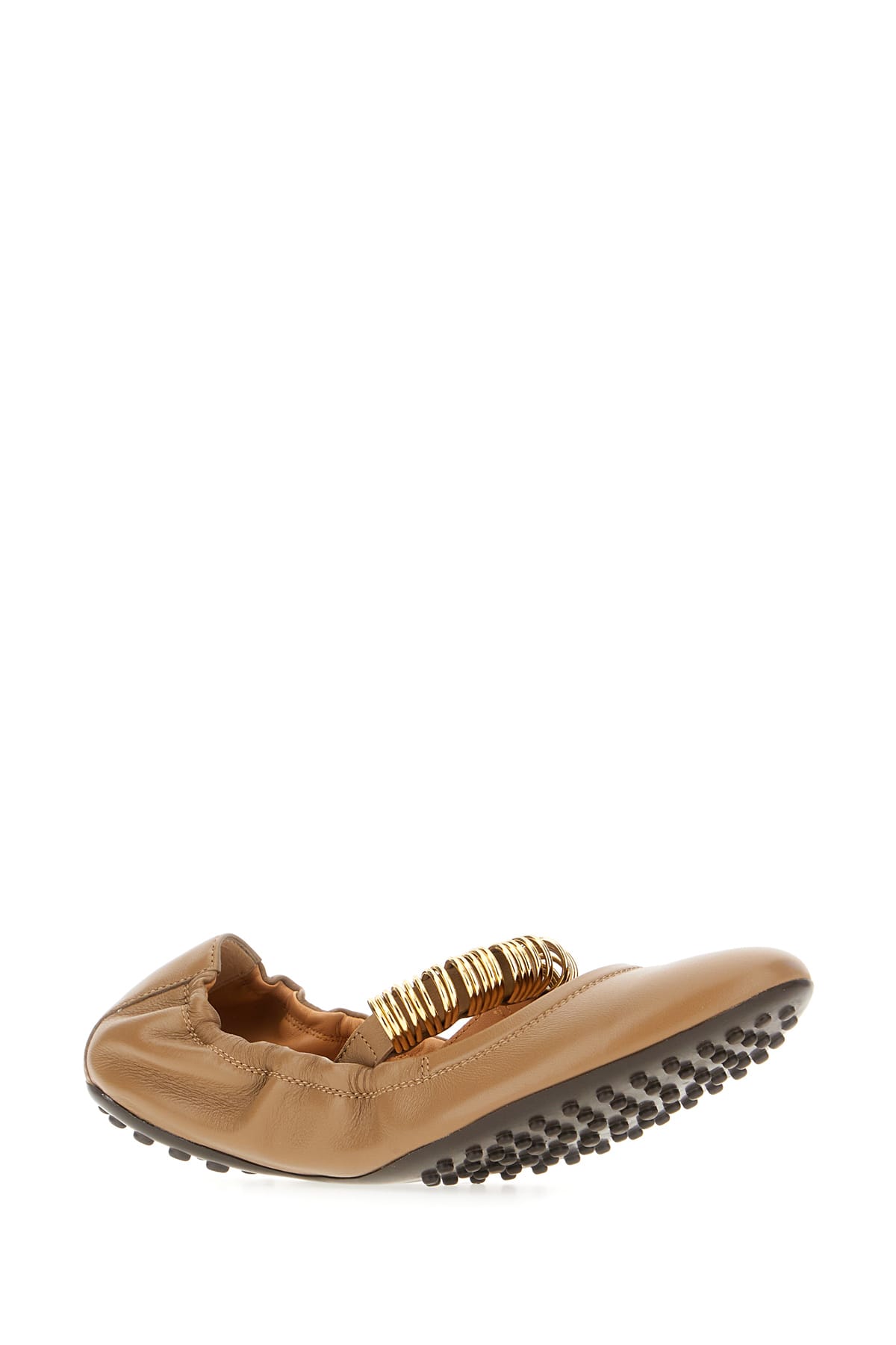 Tod's Leather Ballerinas With Elasticated Trim And Rubber Sole In Cappuccino