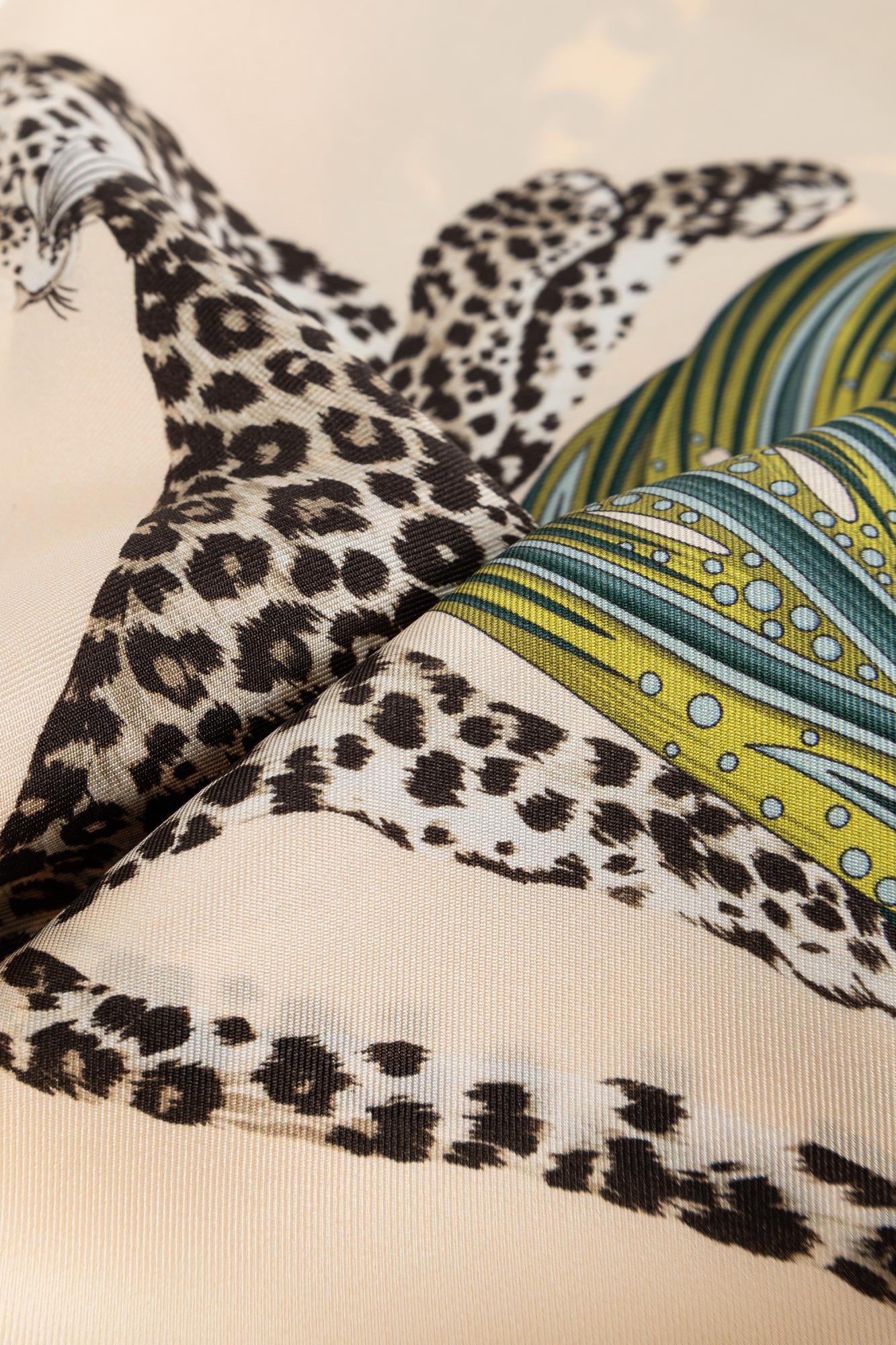Ferragamo Leaf And Leopard Print Silk Scarf In Green