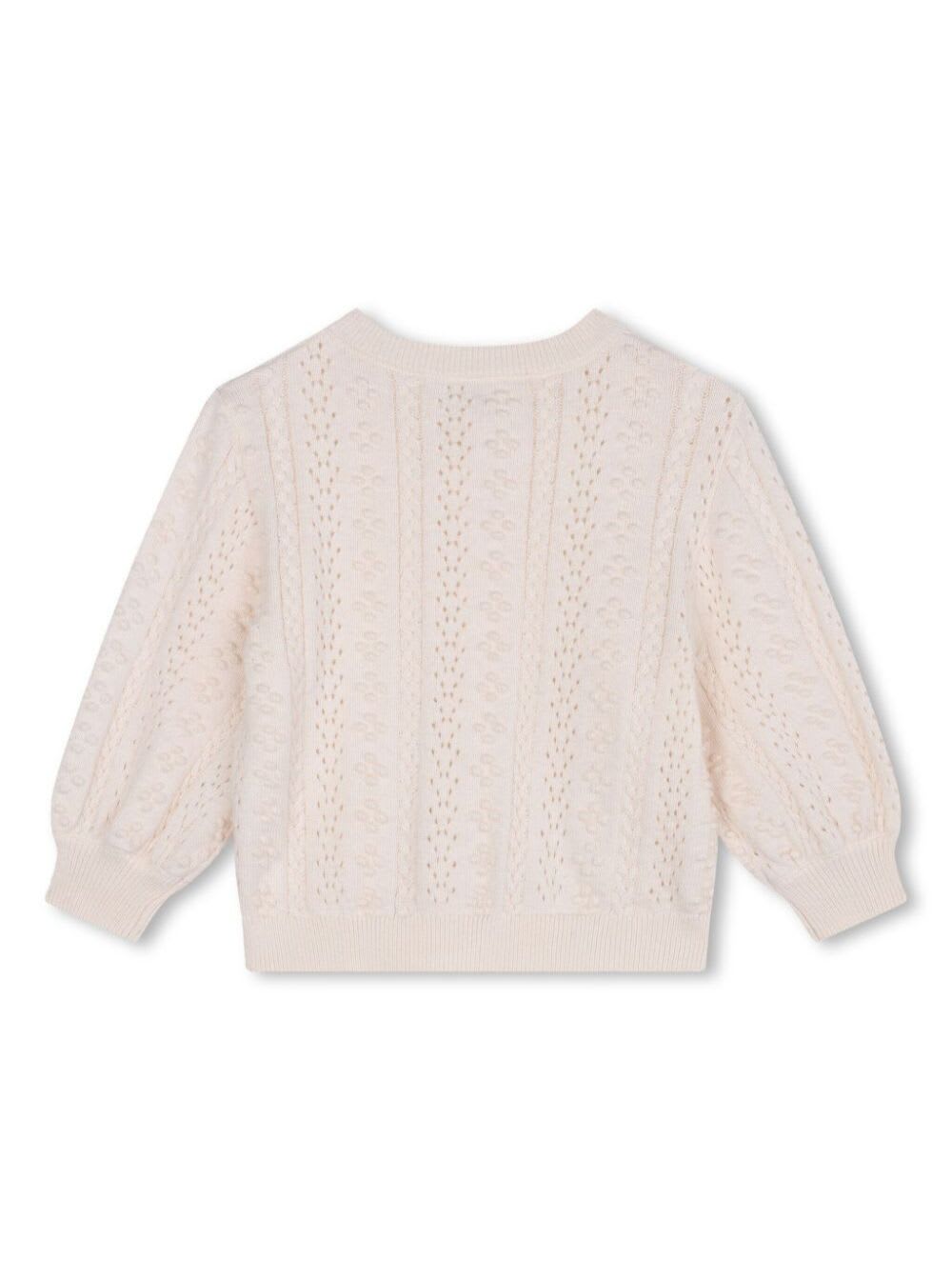 Shop Chloé White Crewneck Cardigan With Logo Lettering On The Front In Cotton And Wool Blend Baby