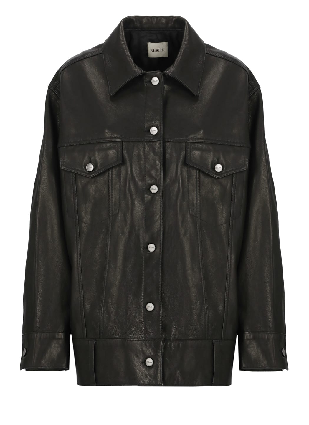 Polished-finish Button-up Leather Jacket