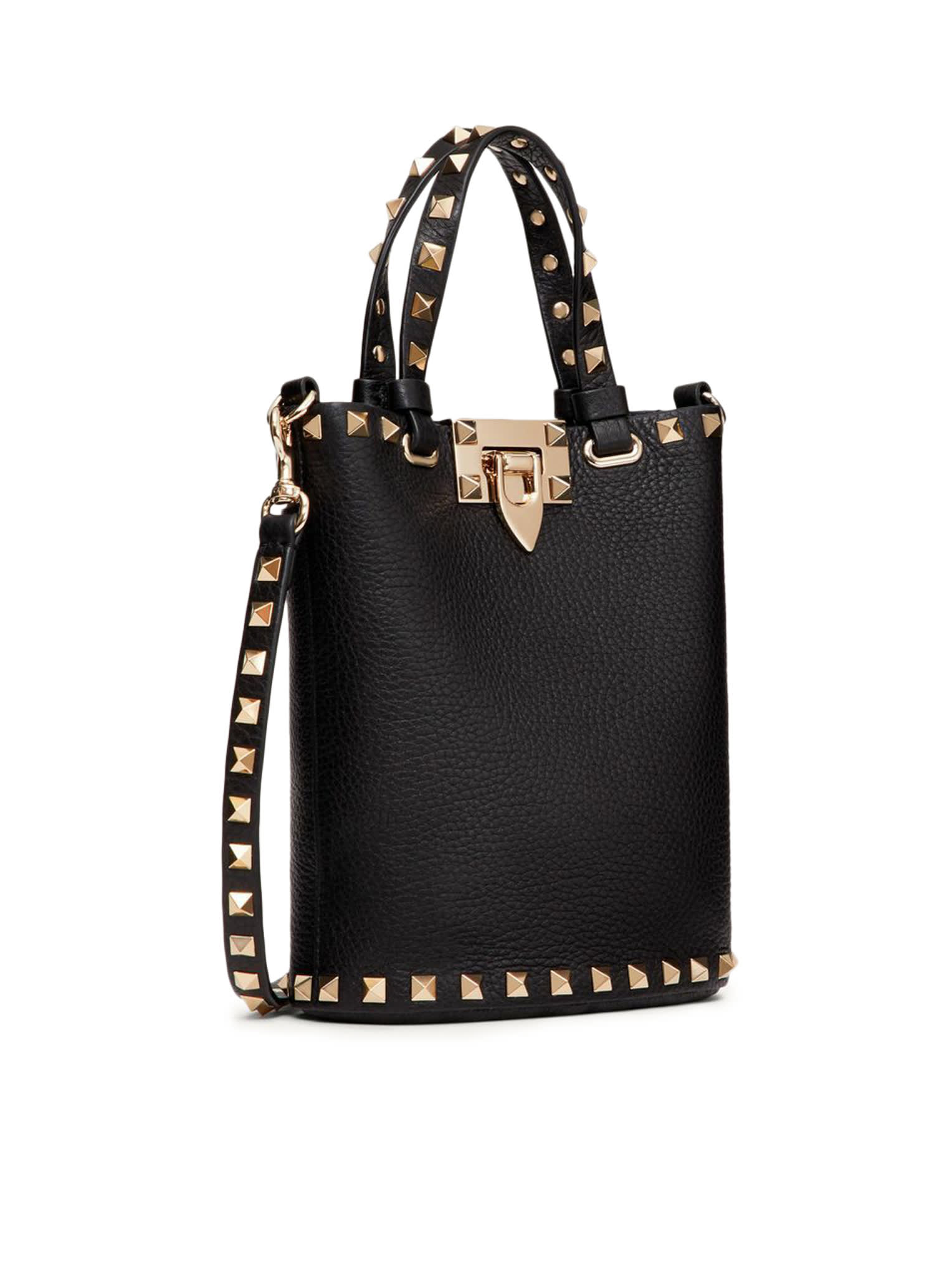 Shop Valentino Mini Tote Rockstud Vitello Stampa Alce/platinum Studs In No Black