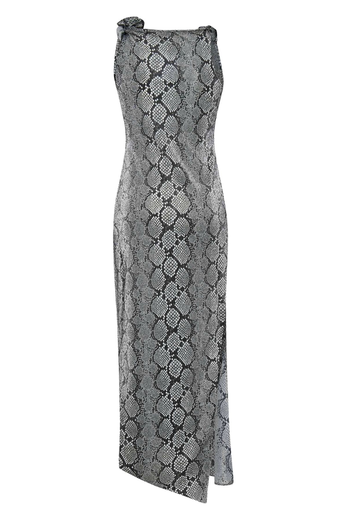 Shop Coperni Snake Print Asymmetric Flower Gown In Pri Print Snake