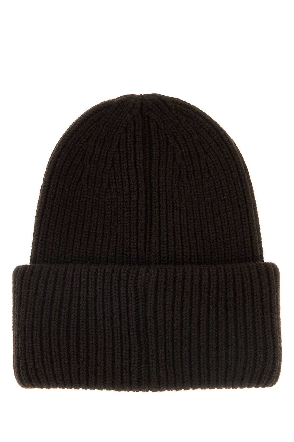 Moncler Dark Brown Textured Logo Beanie Hat In Brown