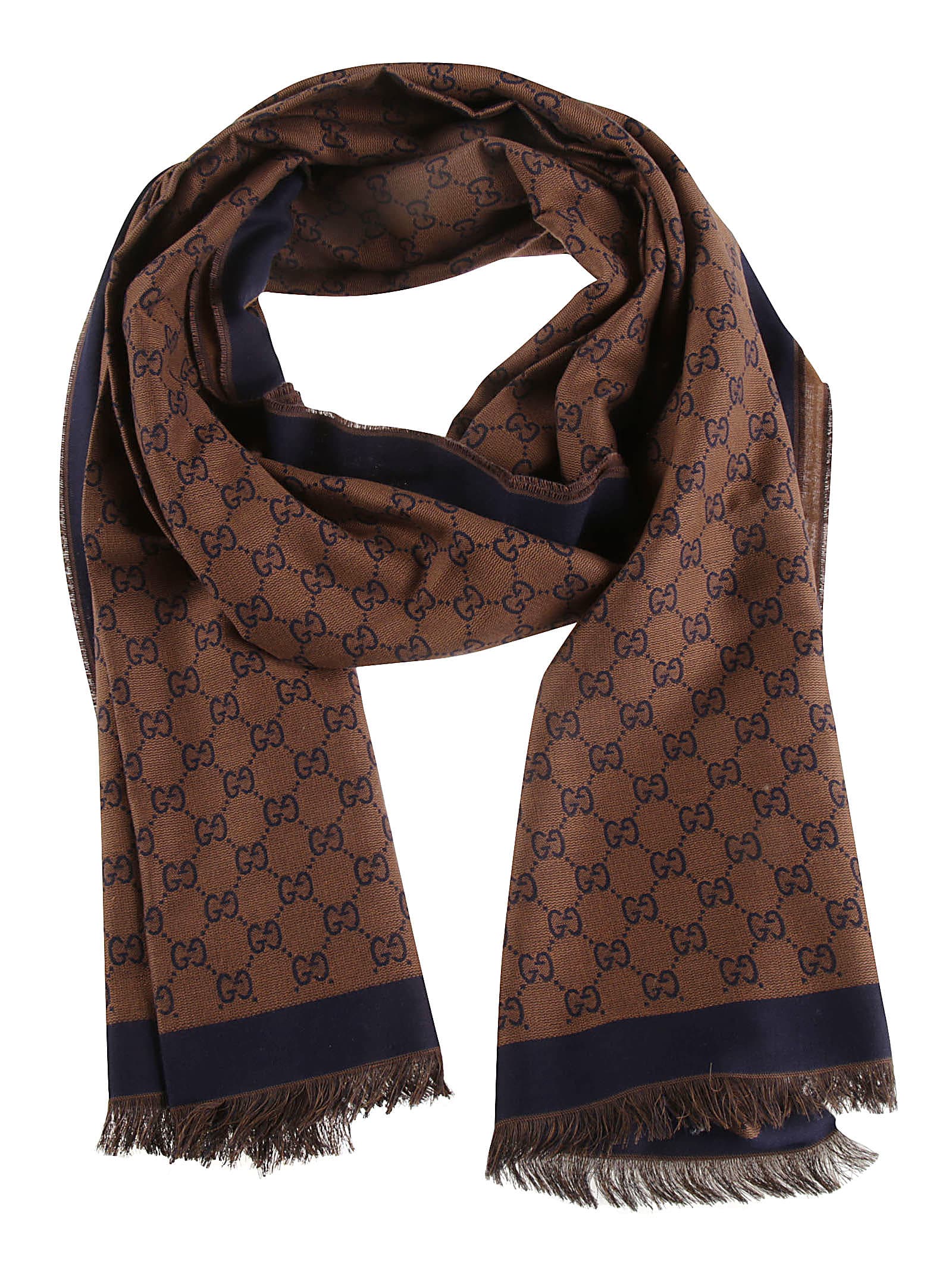 Gucci fringed edges logo print scarf