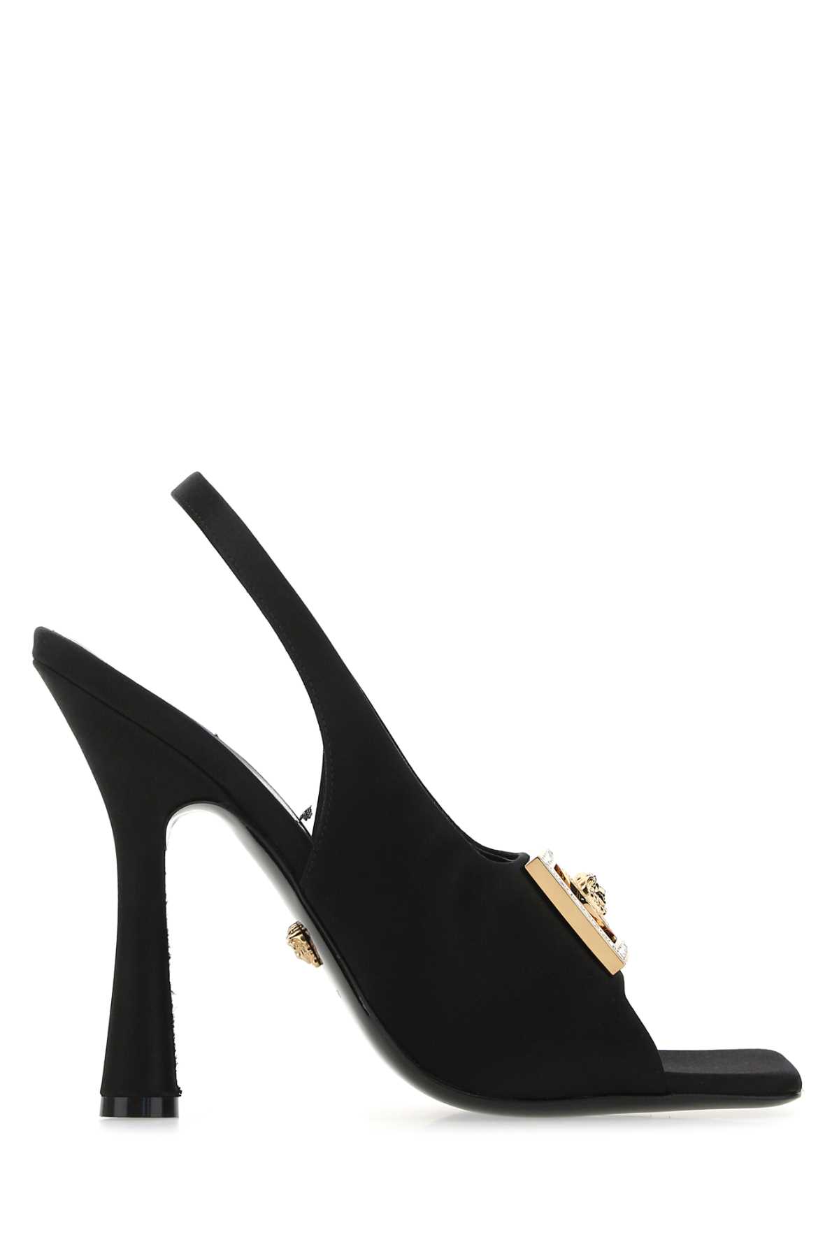 Shop Versace Black Satin Sandals In 1b00v