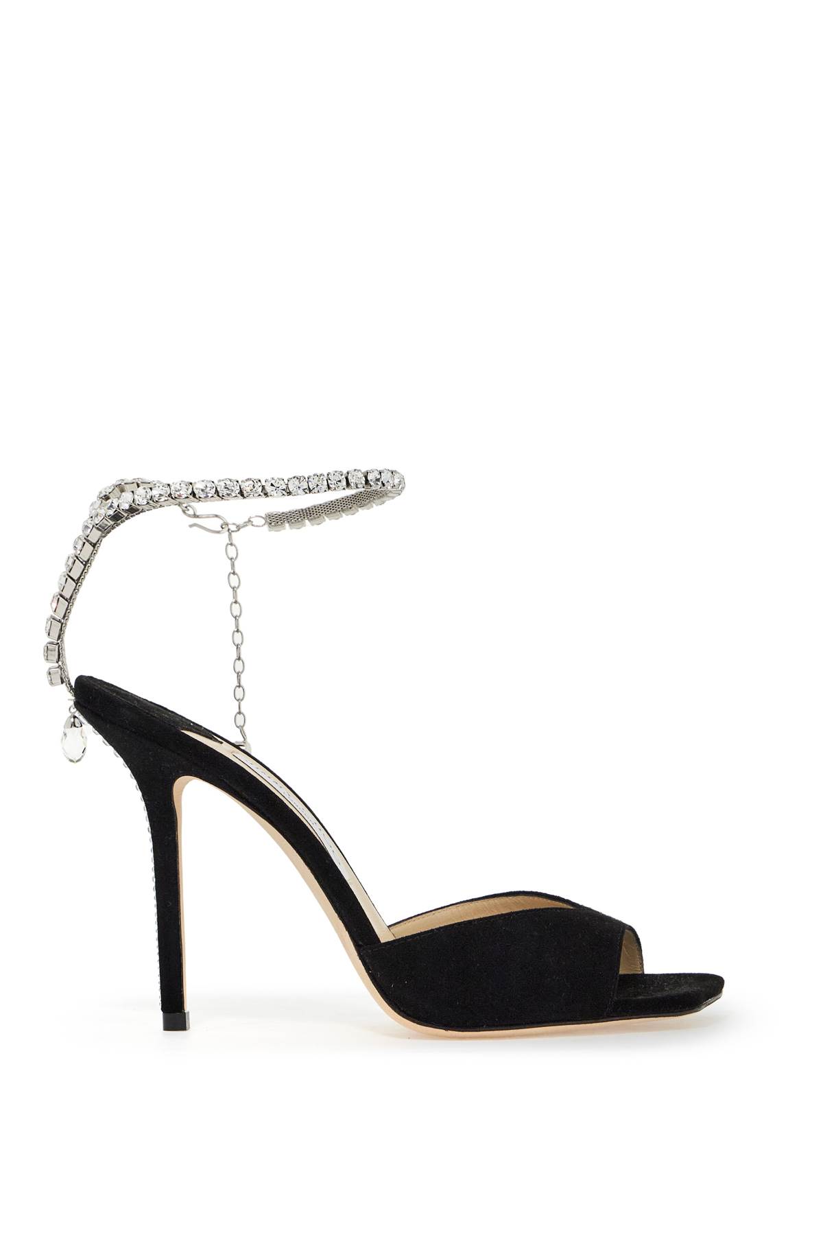 Shop Jimmy Choo Saeda 100 Suede Leather Sand In Black Crystal (black)