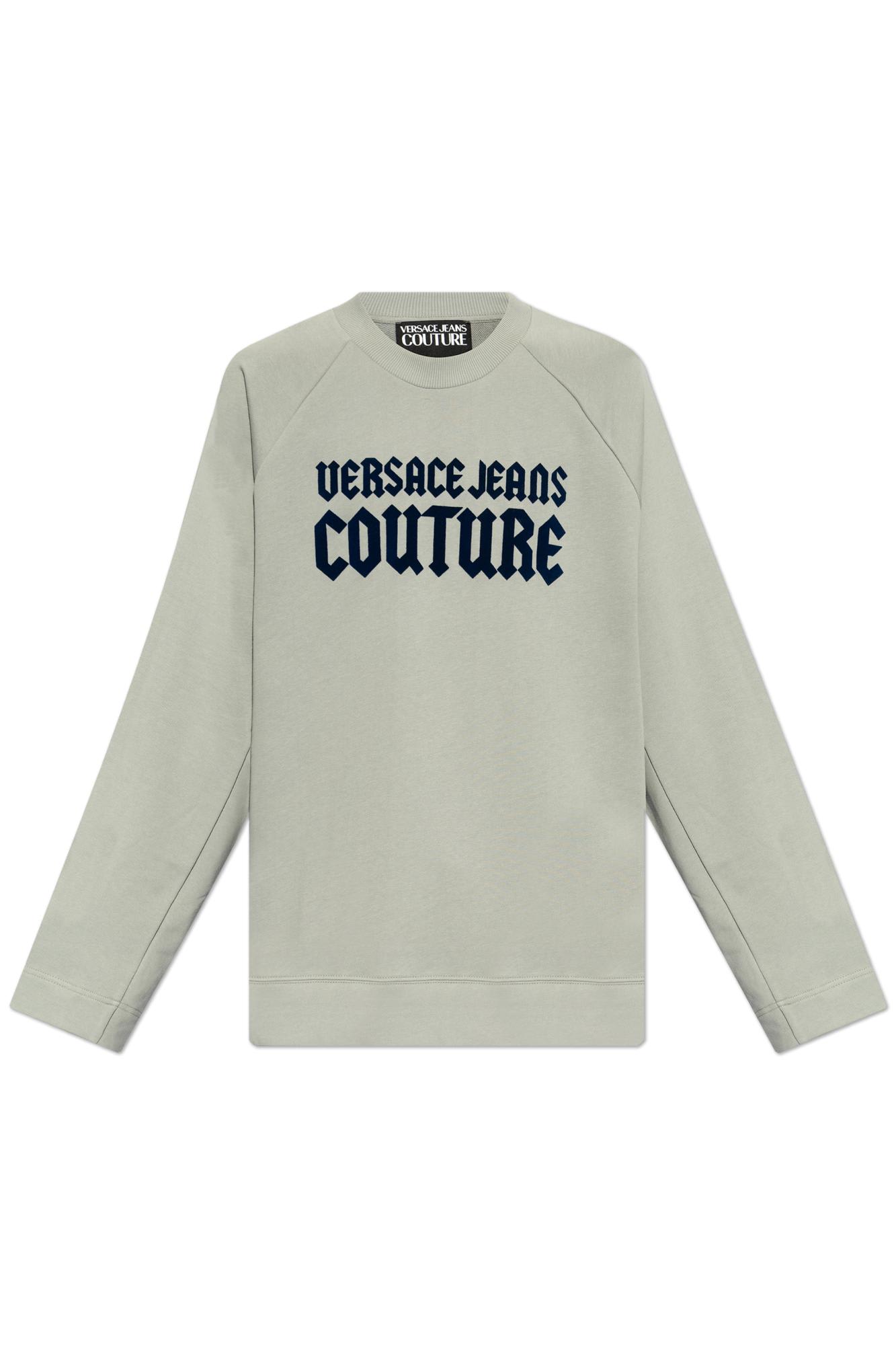 Shop Versace Jeans Couture Sweatshirt With Logo And Velvet Finish In Grey