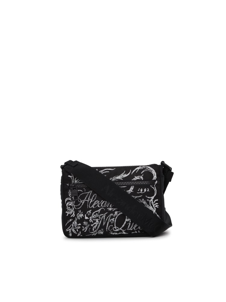 Shop Alexander Mcqueen Shoulder Bag In Nylon With Blake Painted Logo In Contrast In Black/ White