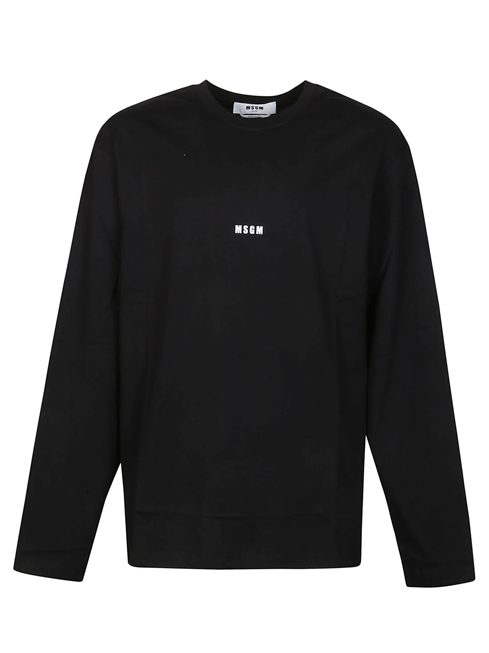 Shop Msgm Logo Print Long Sleeve T-shirt In Black