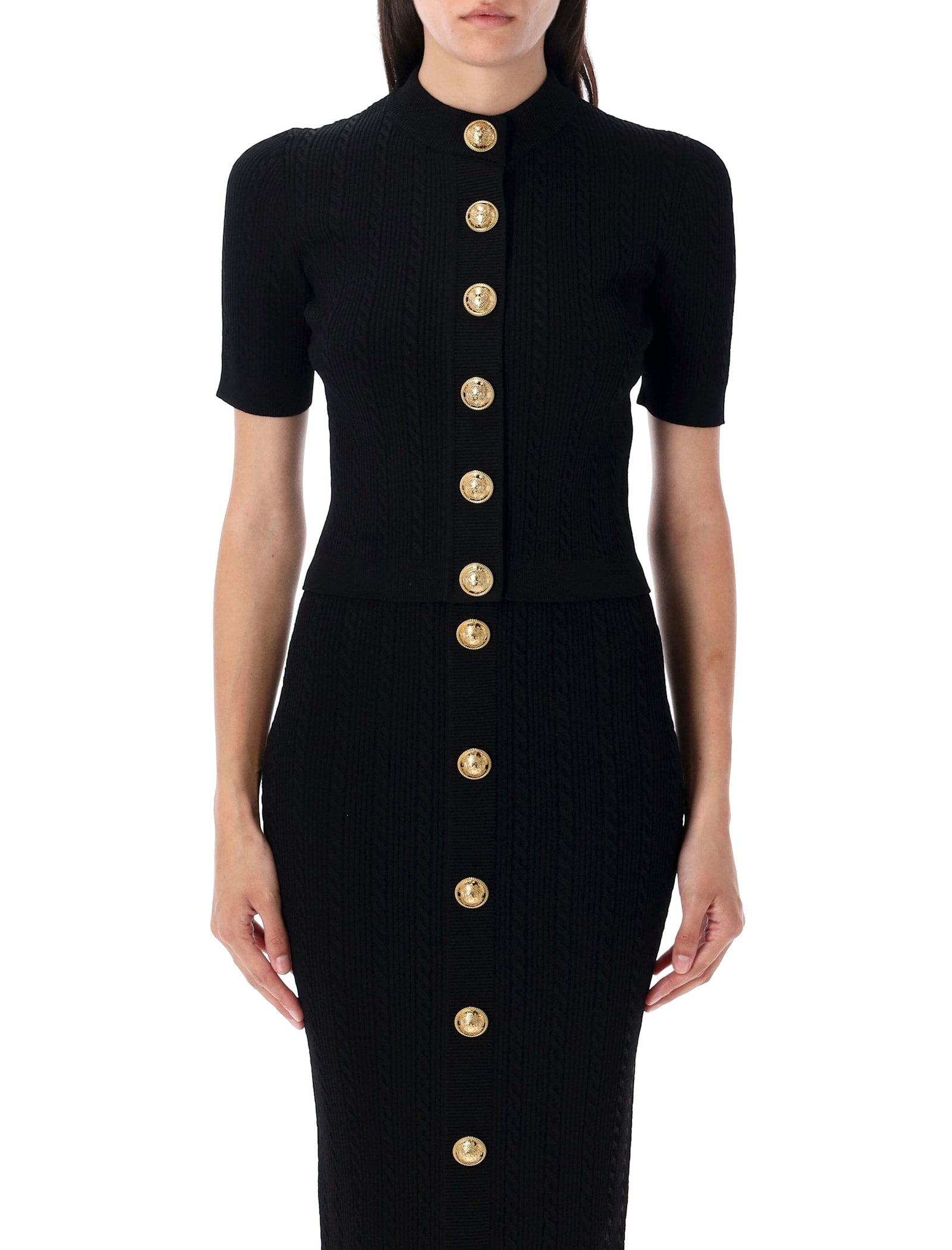 Balmain Ribbed And Cable-knit Cardigan In Black