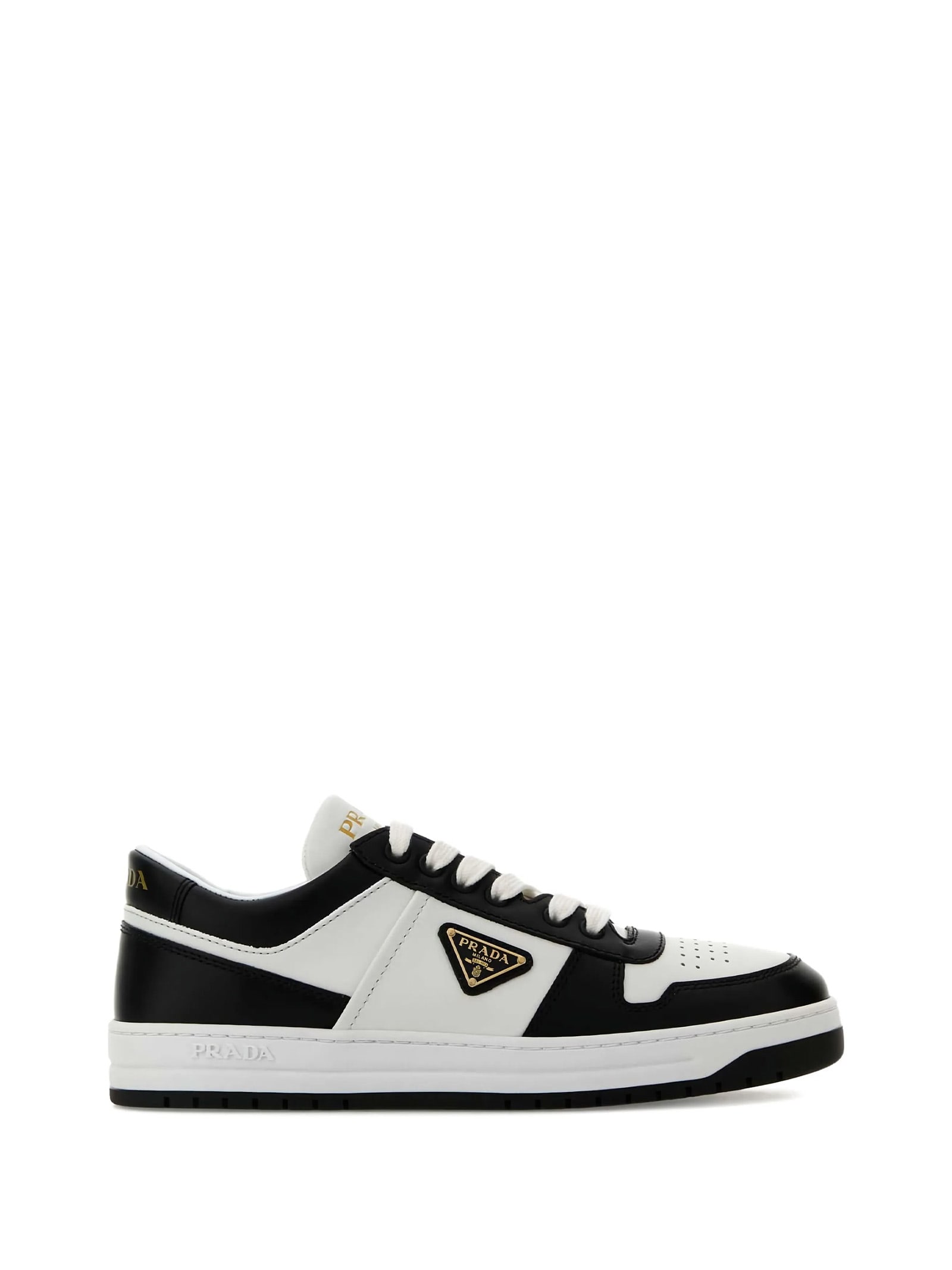 Prada Urban Leather Sneakers Featuring Contrast Panels In Black