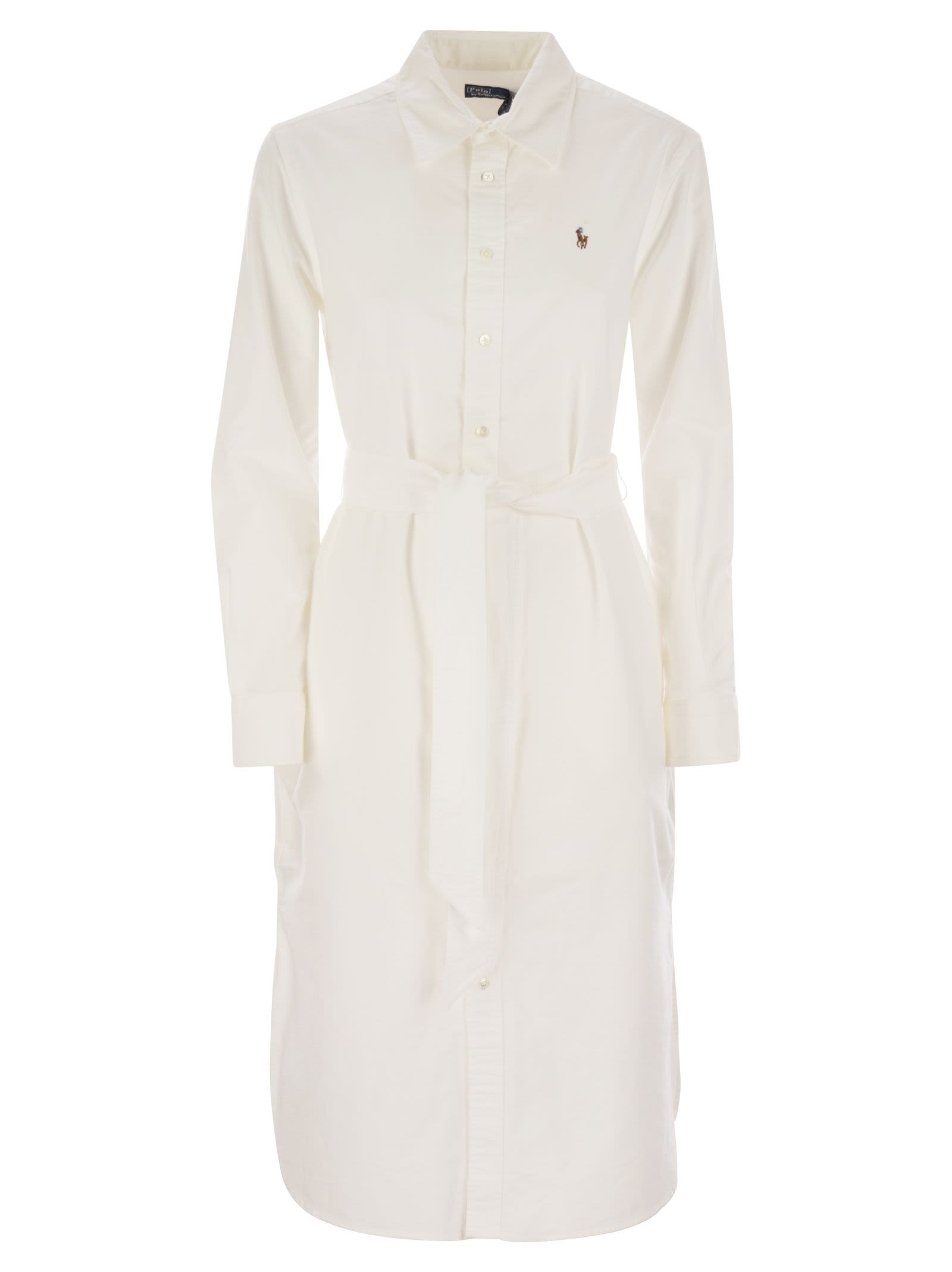 Polo Ralph Lauren Linen Shirt Dress With Long Sleeves And Waist Tie In White