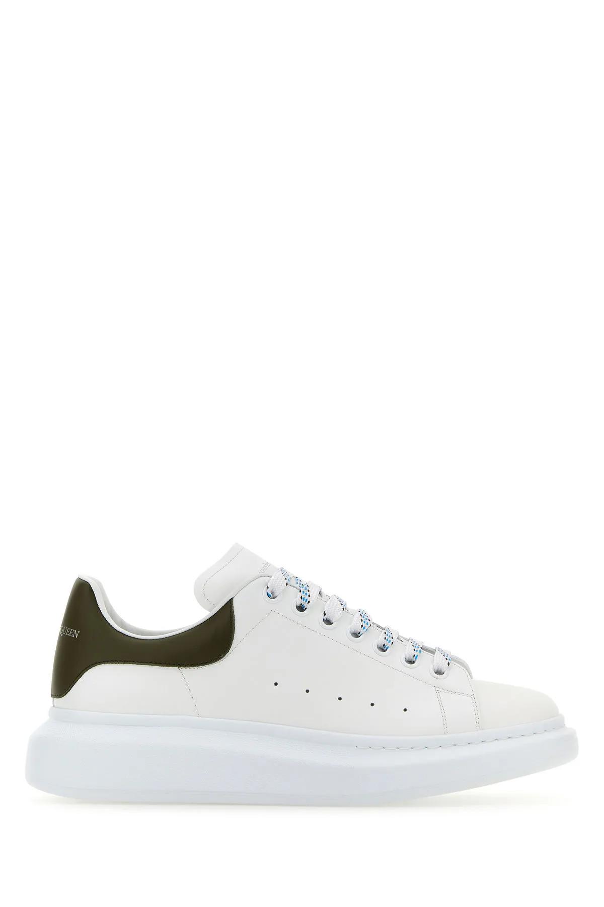 ALEXANDER MCQUEEN WHITE LEATHER trainers WITH ARMY GREEN LEATHER HEEL