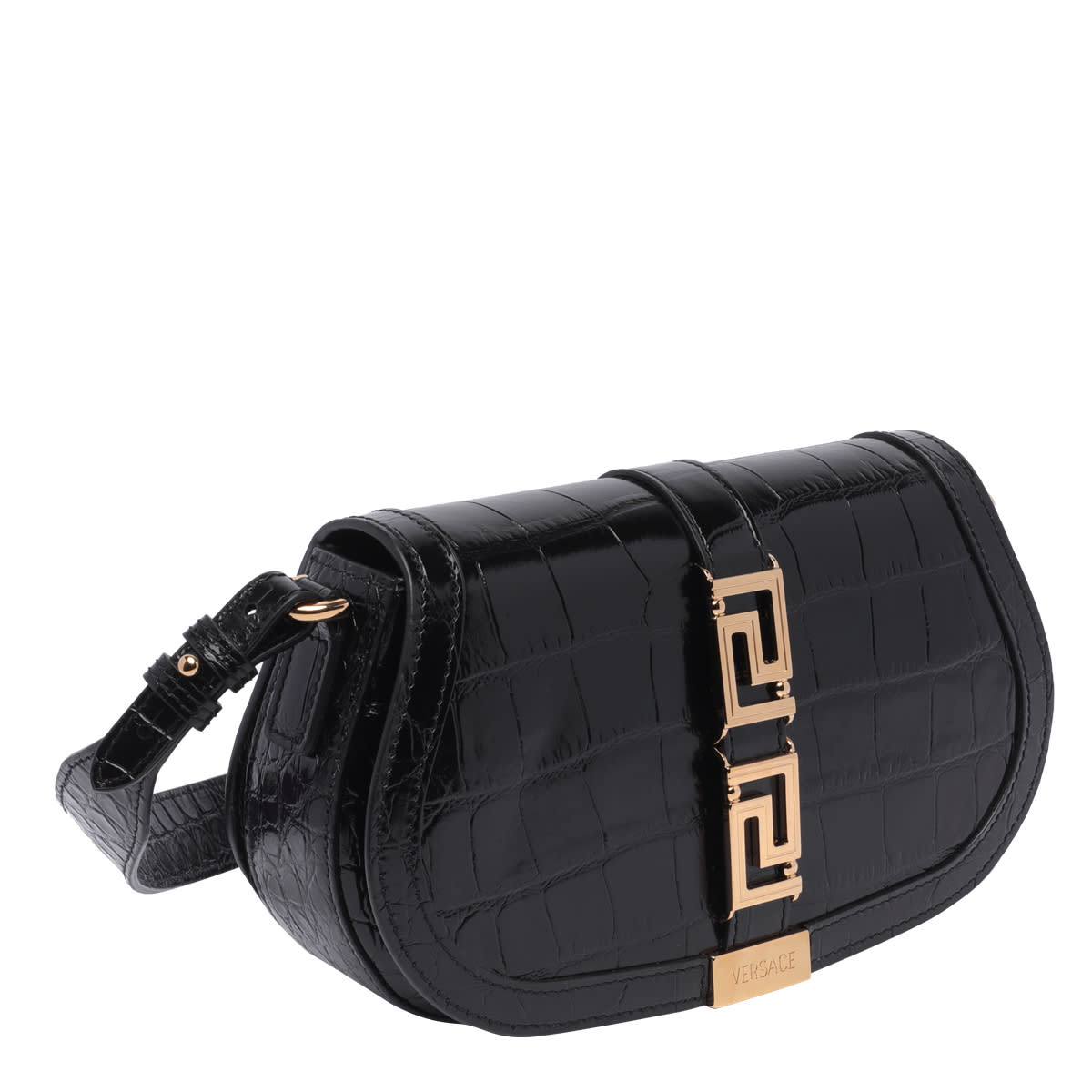 Shop Versace Greca Goddess Shoulder Bag In Black