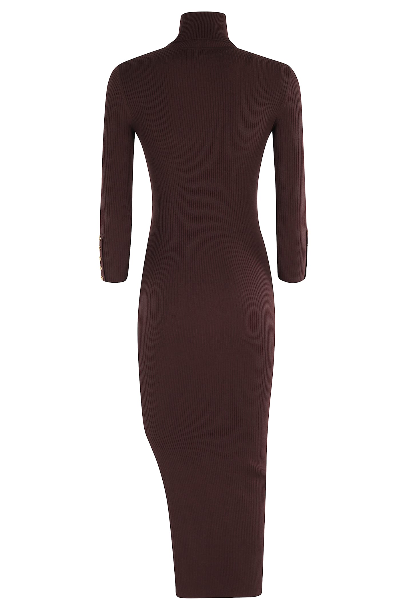 Elisabetta Franchi Midi Dress With High Neck And Side Slit Detail In Burgundy