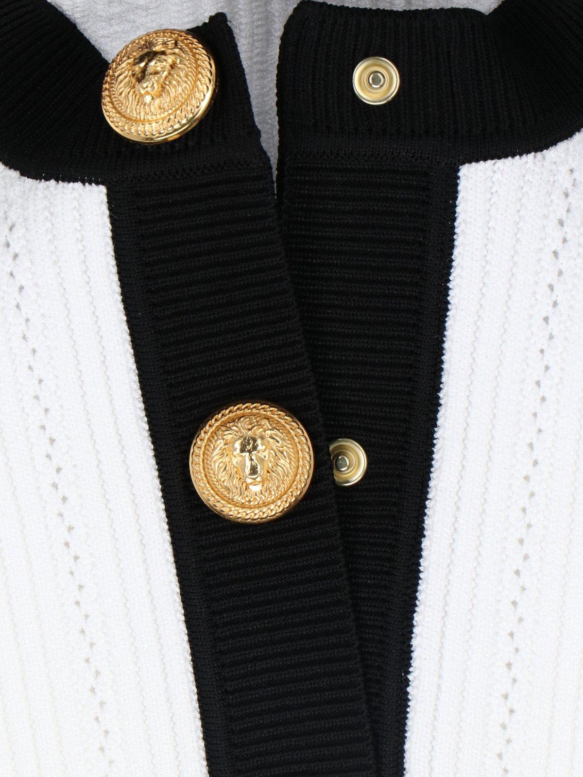 Shop Balmain Knit Cardigan In Blanc/noir
