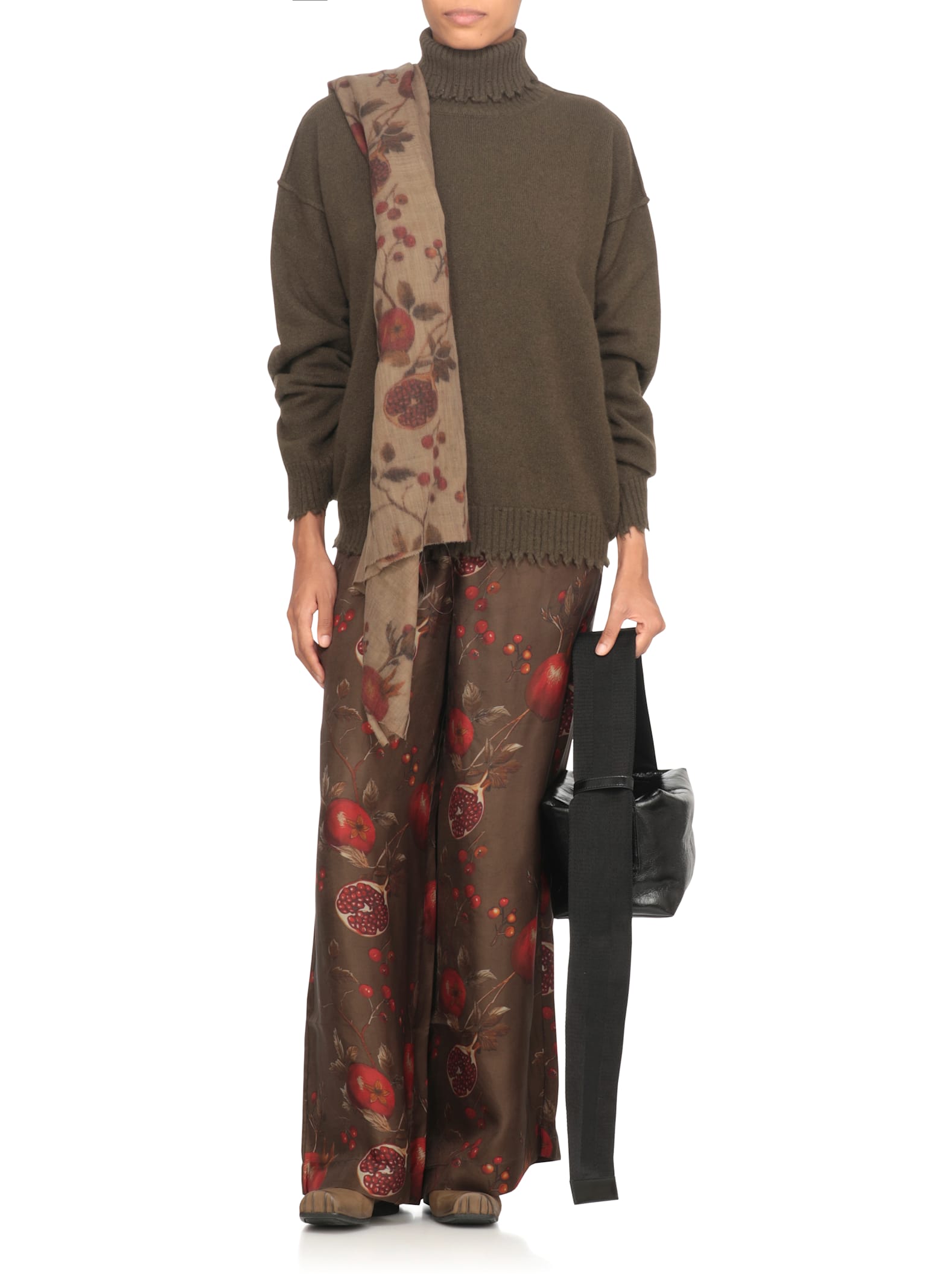 Uma Wang High Neck Cashmere Sweater With Distressed Hem In Green