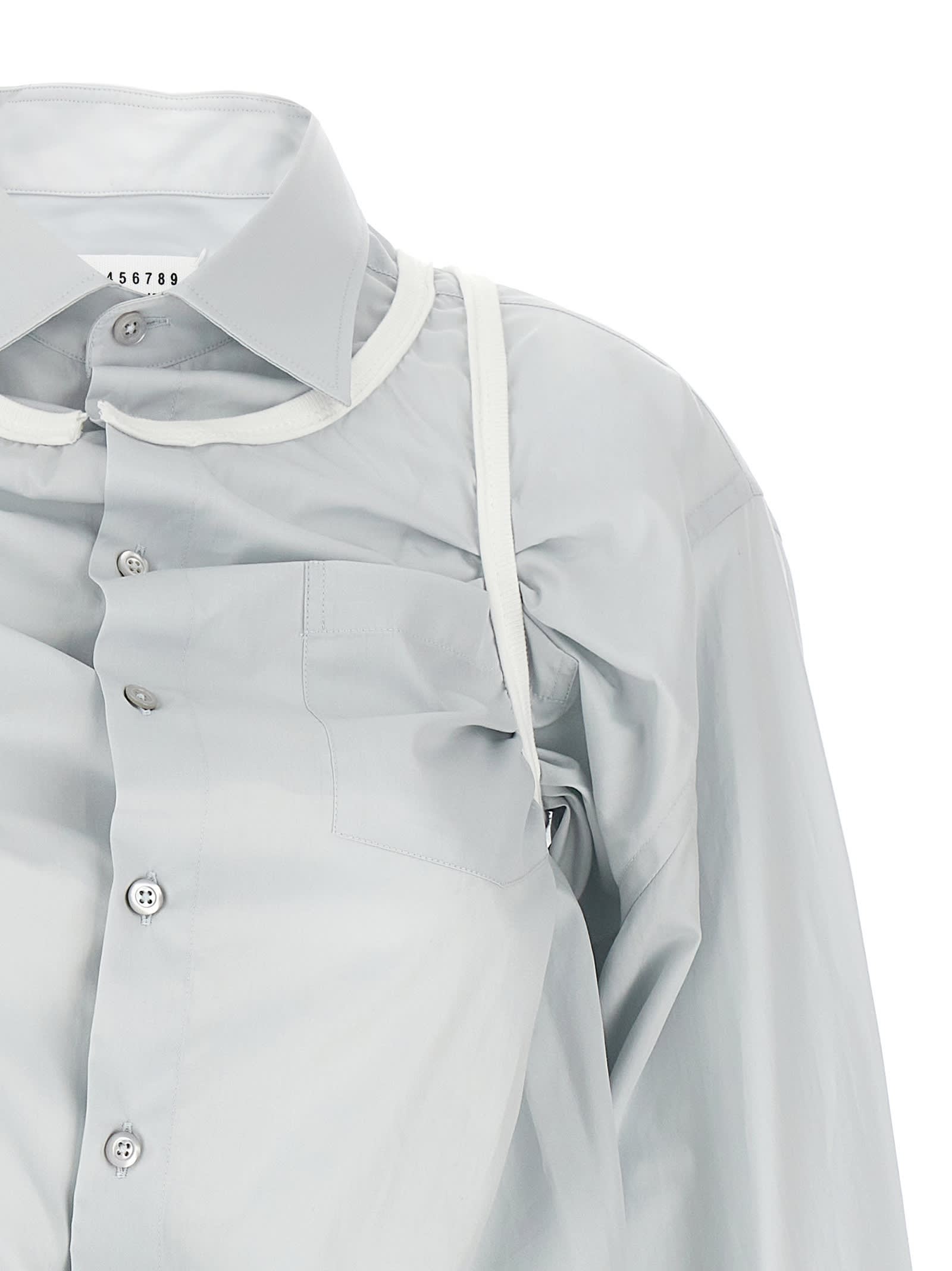 Maison Margiela Layered Shirt With Chest Pocket And Peplum Hem In Light Blue