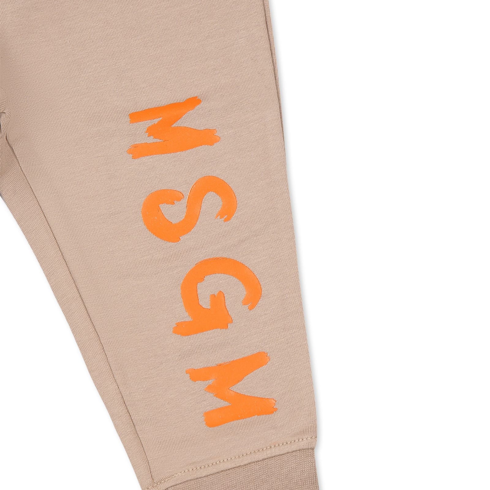 Shop Msgm Beige Trousers For Babykids With Logo