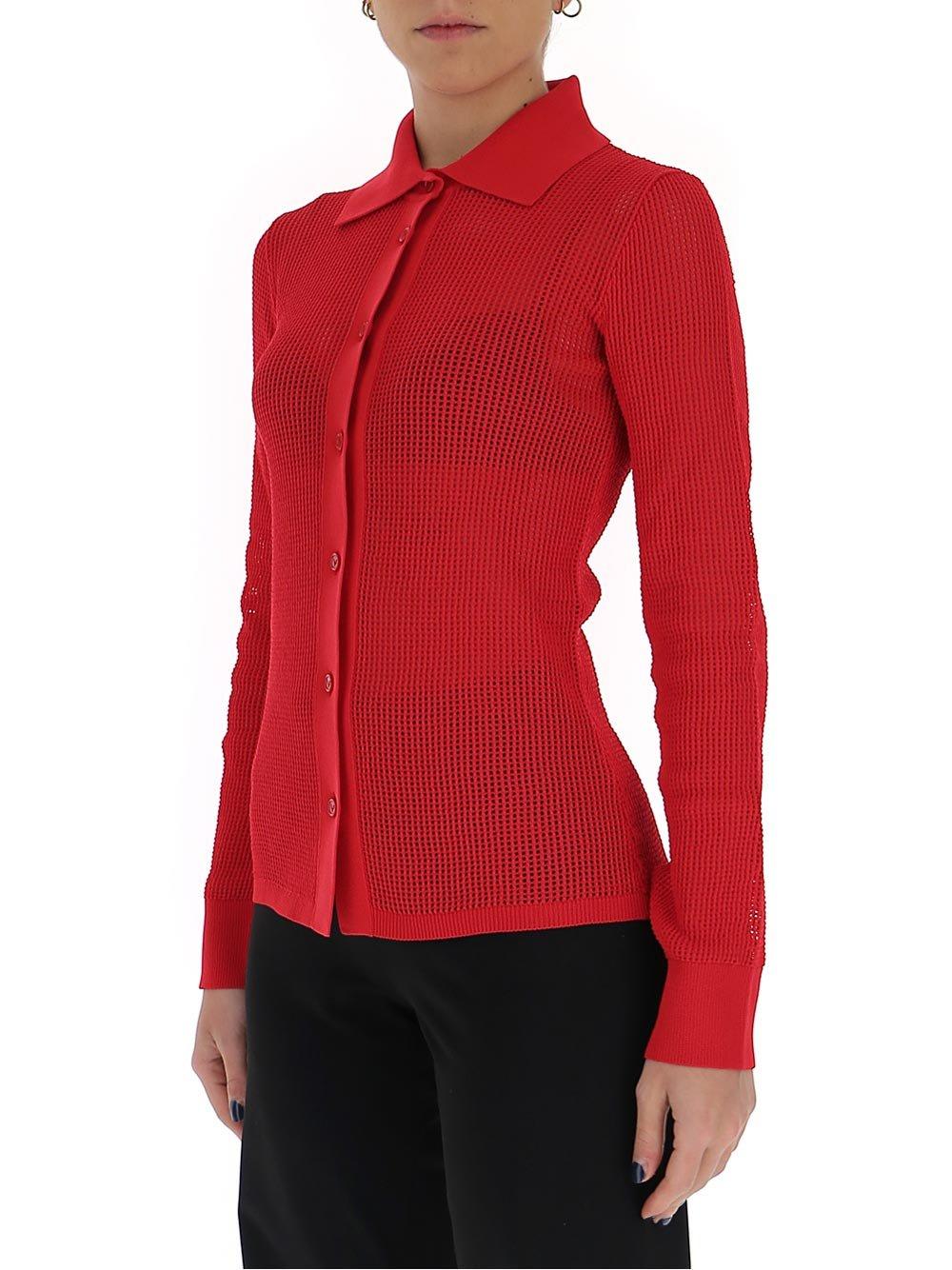 Bottega Veneta Mesh Buttoned Cardigan In Red