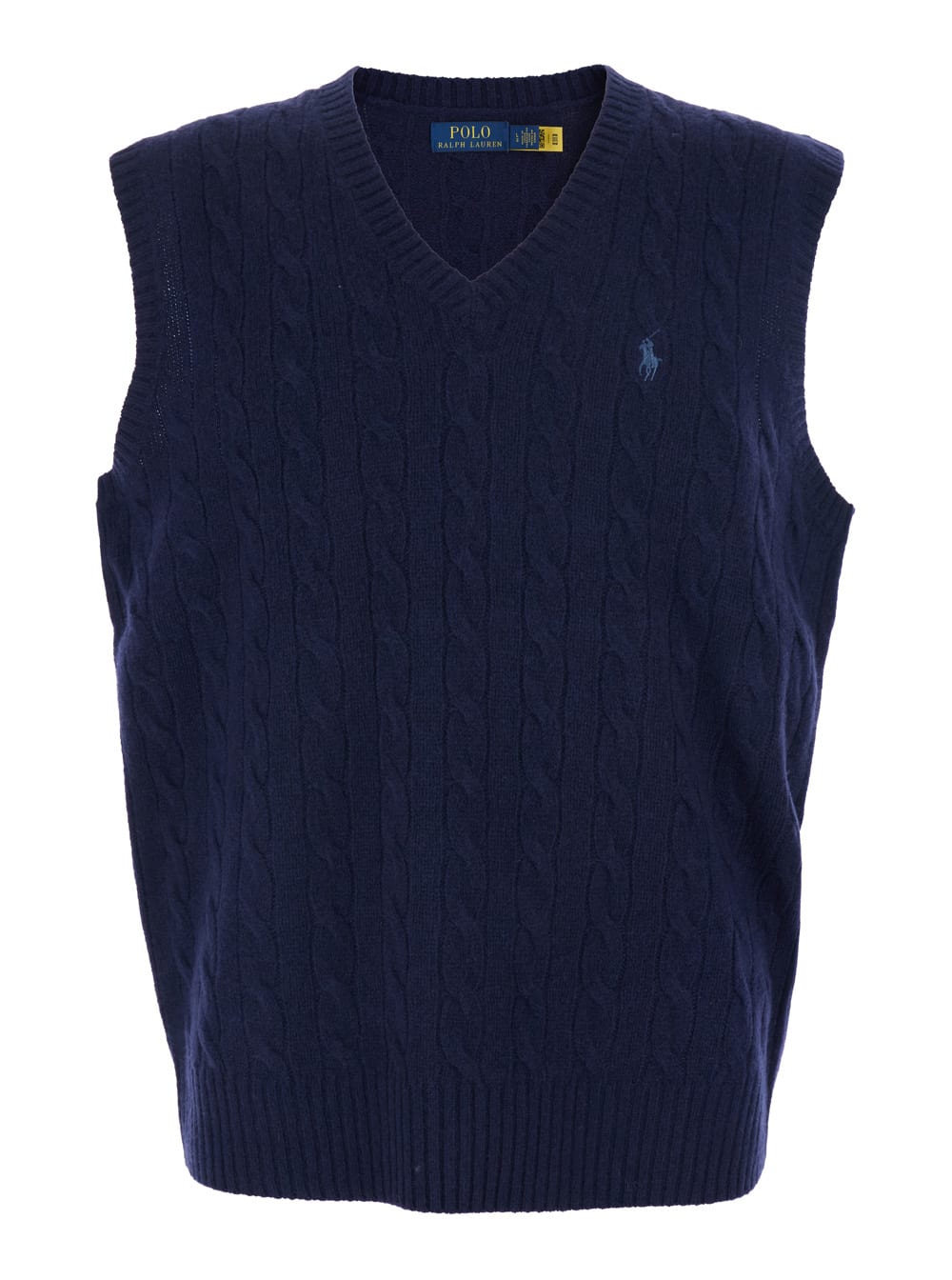 Polo Ralph Lauren Blue Vest With V Neck And Pony Embroidery On The Front In Wool And Cashmere Man In Blue