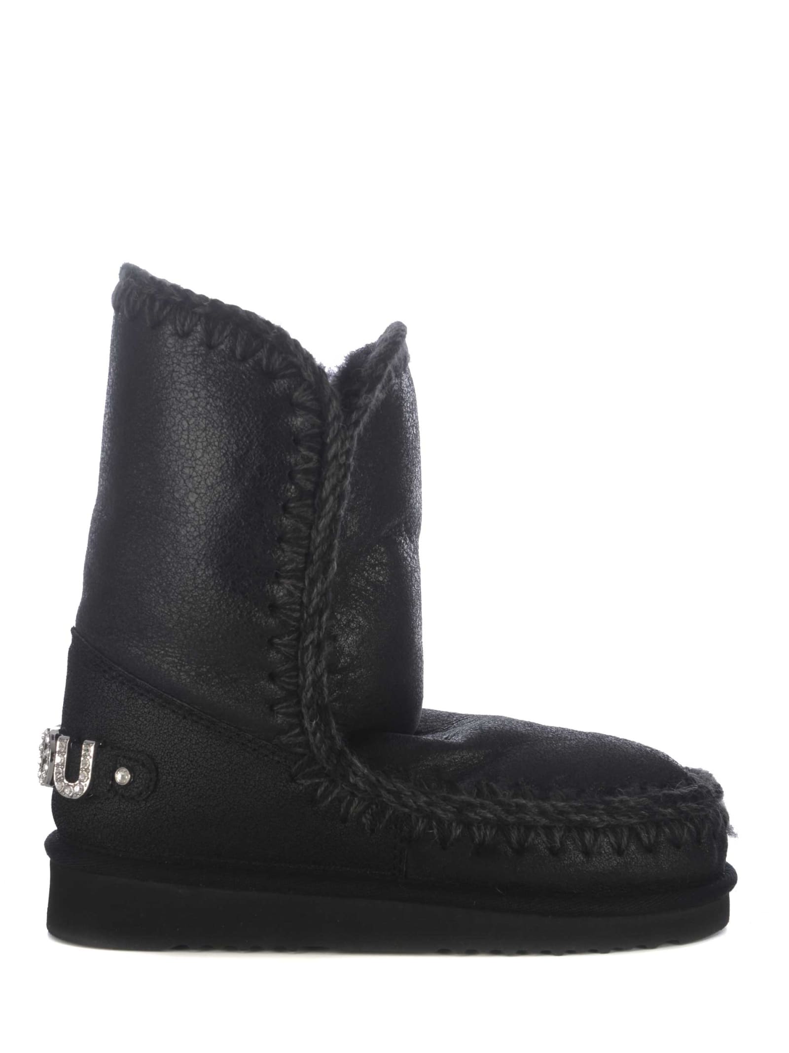 Shop Mou Boots  Eskimo24 Rhinestones Made Of Leather In Black