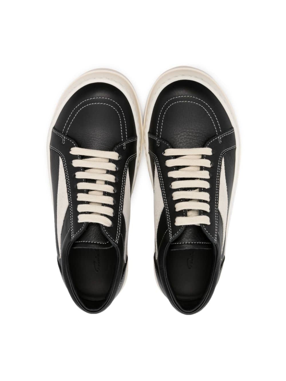 Shop Rick Owens Leather Vintage Sneakers In Black Pearl Milk