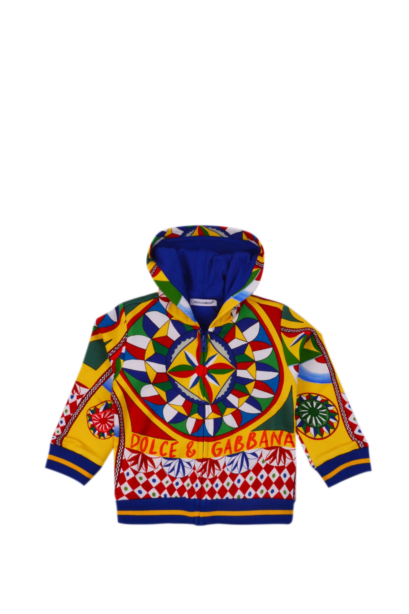 Dolce & Gabbana Babies' Hooded Sweatshirt With Cart Print In Multicolor