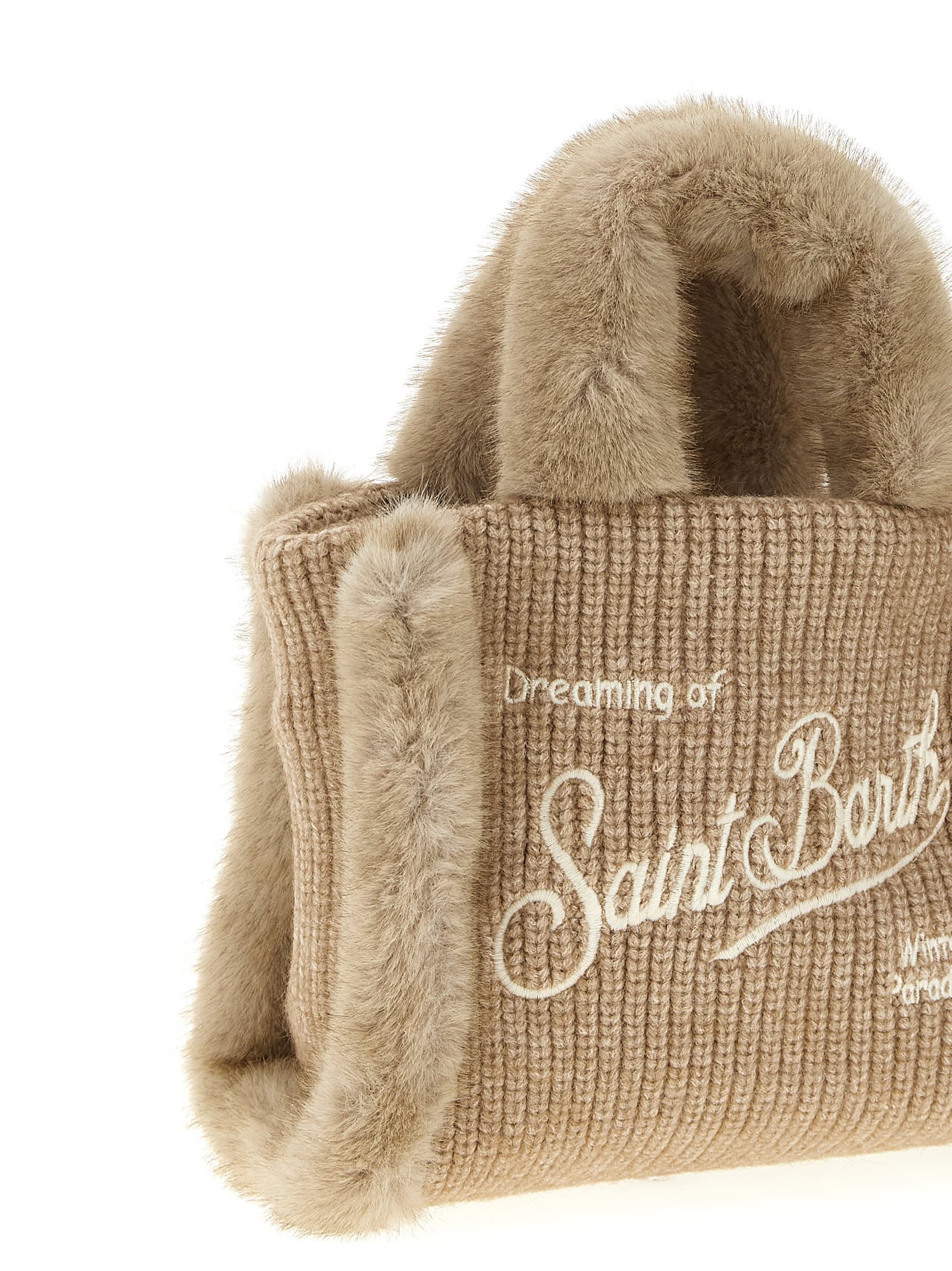 Mc2 Saint Barth Vanity Mini Shearling Rib Hand Bags Beige In Brown