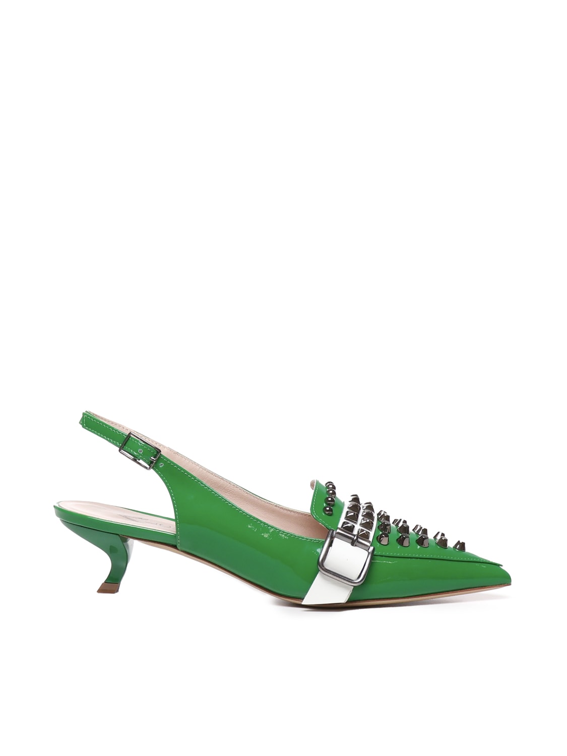 Shop Alchimia Patent Slingback With Studs And Buckle In Green