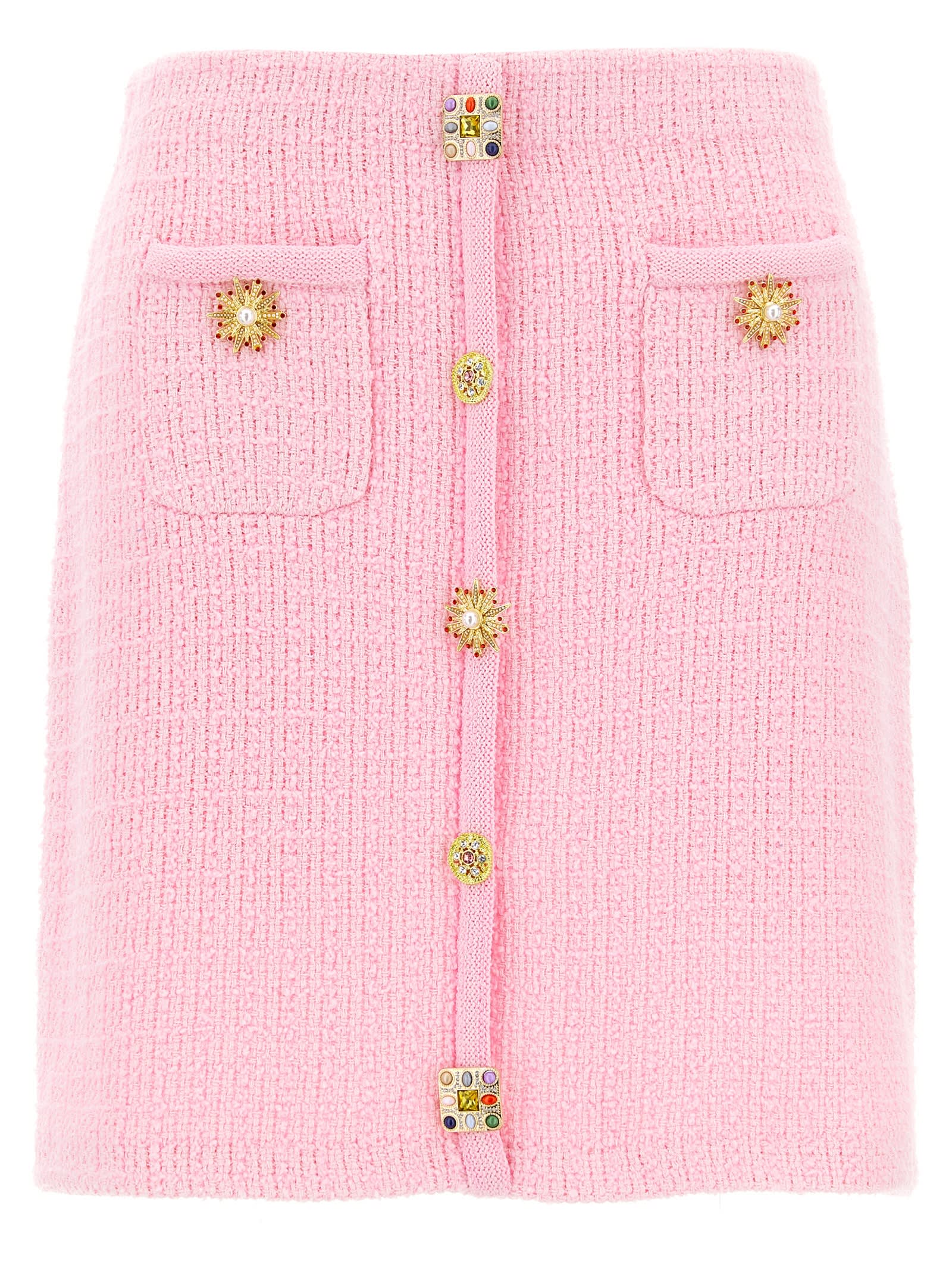 pink Jewel Button Knit Mini Skirt