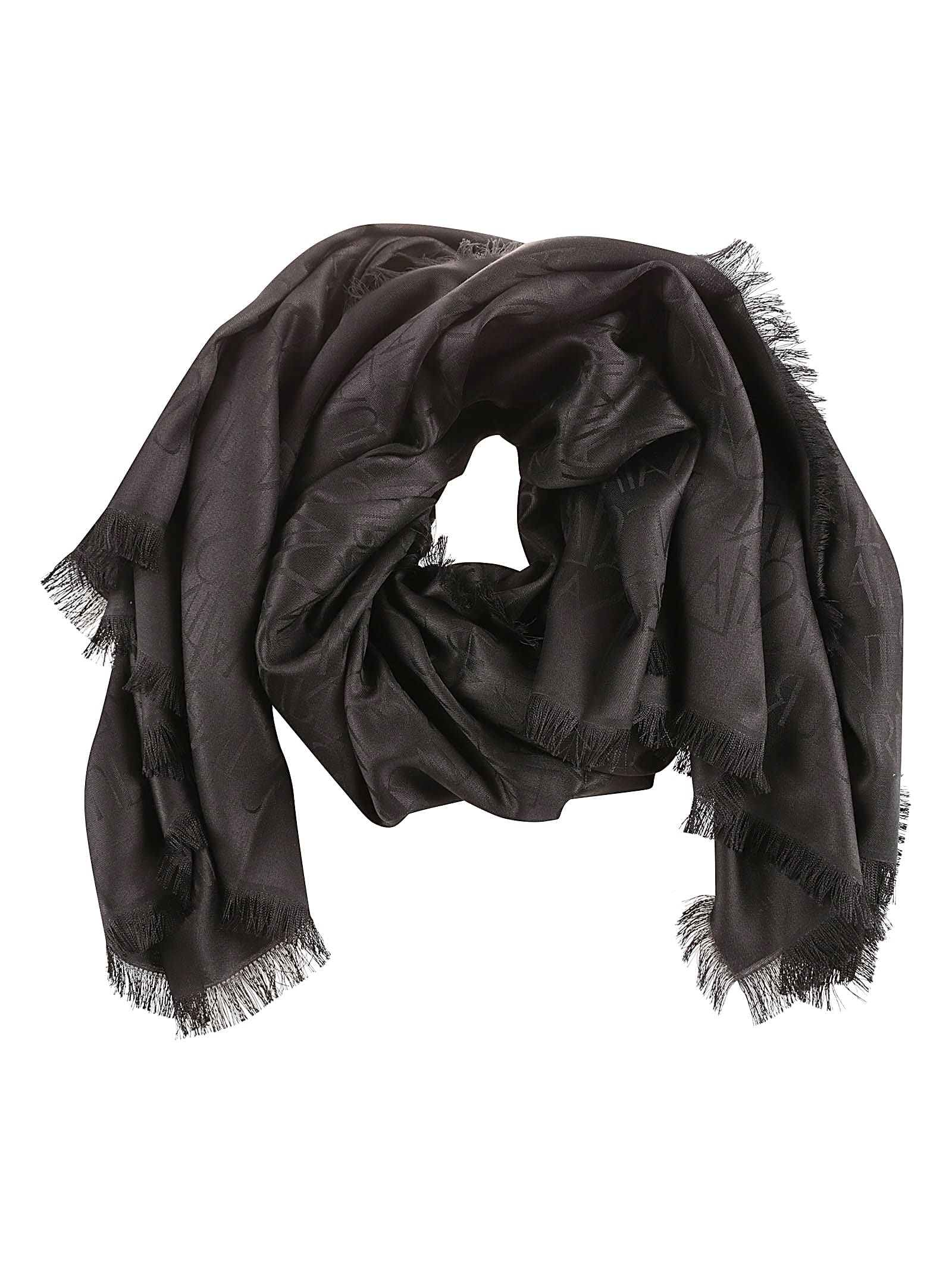 Shop Saint Laurent Fringed Edge Logo Monogram Scarf In Black