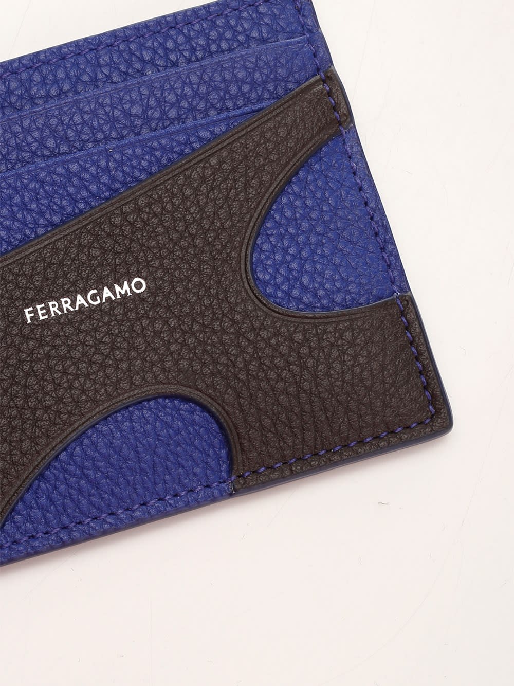 Shop Ferragamo Black Card Holder With Blue Cut Out In T.moro/lapis
