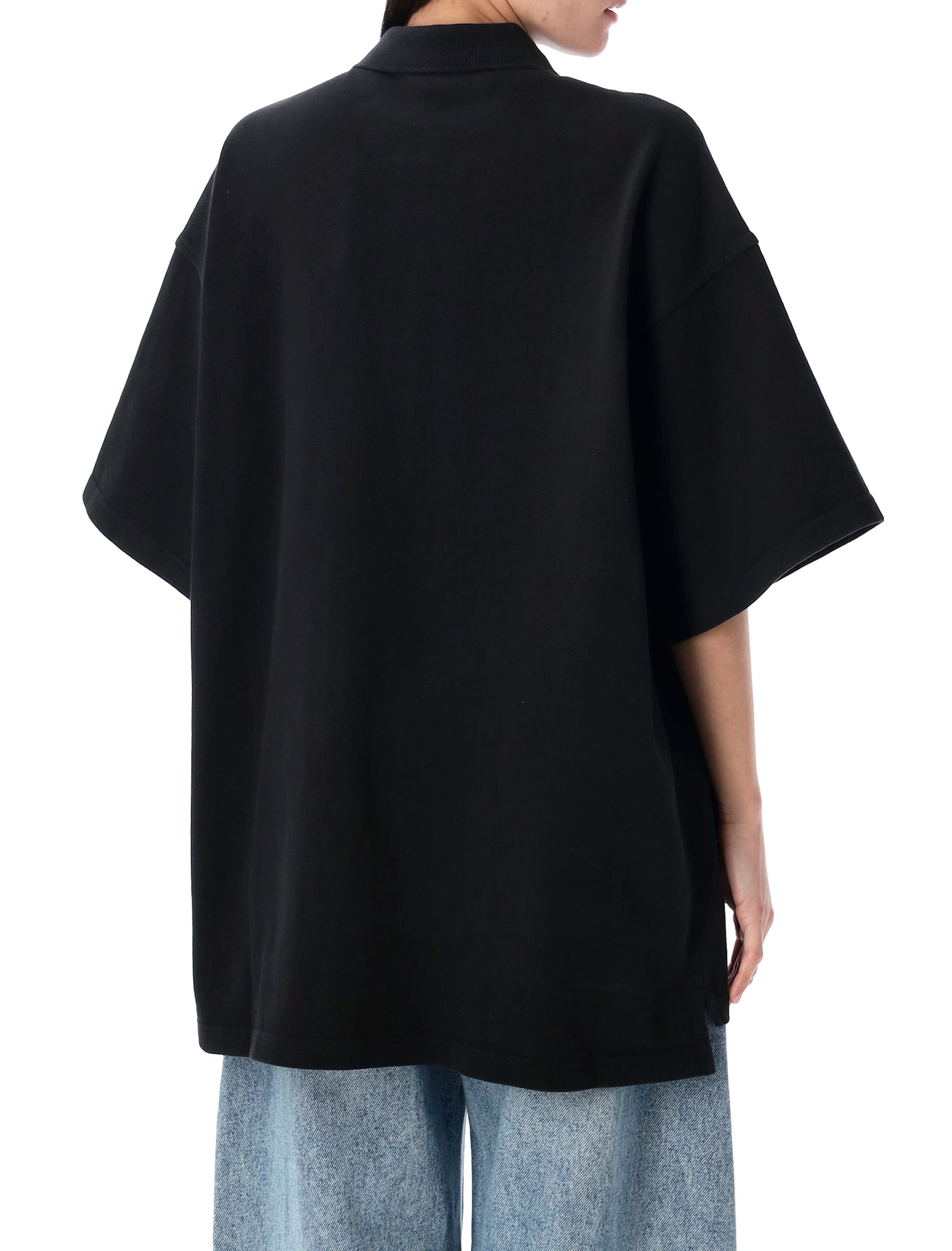 Alexander Wang Black Oversized Polo Tee In Washed Black