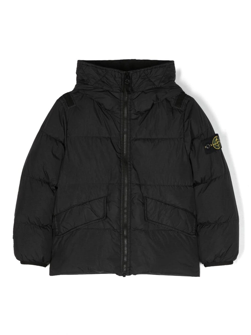 Shop Stone Island Junior Black Recycled Nylon Down Jacket With Hood