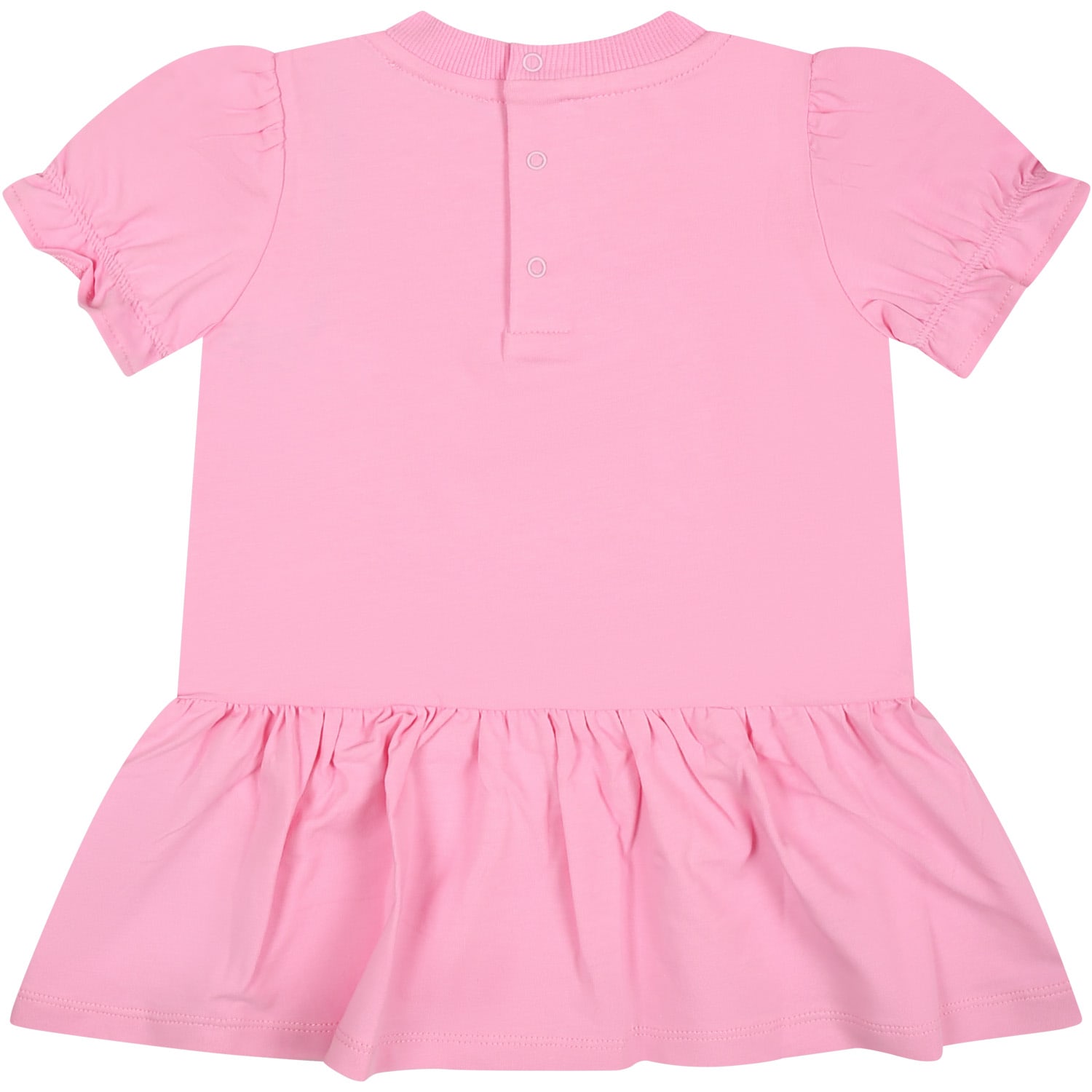 Shop Moschino Pink Dress For Baby Girl With Teddy Bear Print