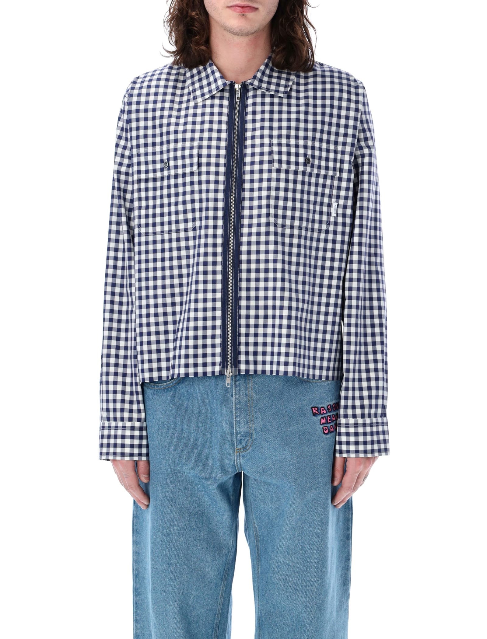 Paccbet Gingham Check Shirt In White Blue Check