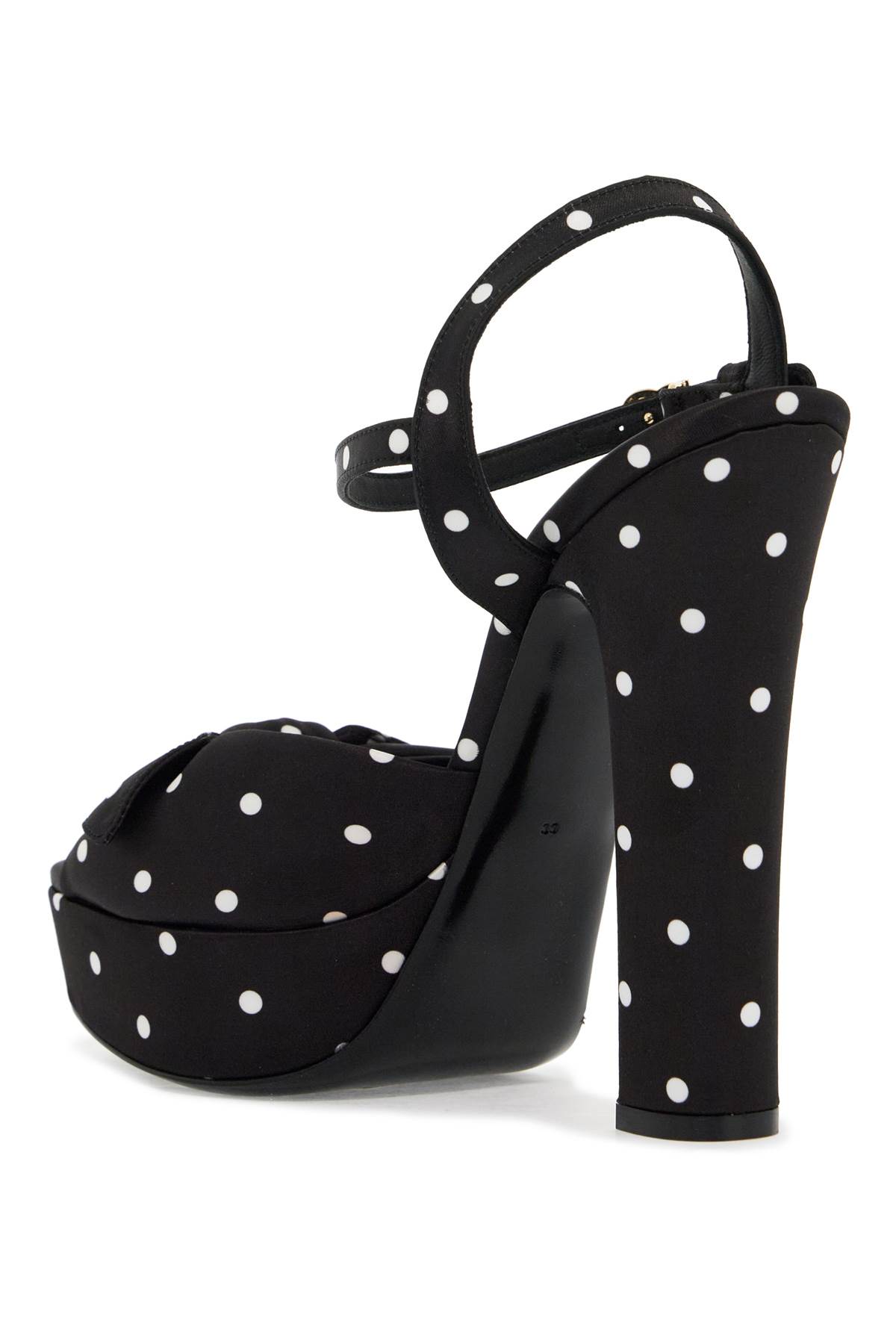 Shop Dolce & Gabbana Keira Polka Dot Satin Platform Sandals In Pois Picc Bco F.nero (metallic)