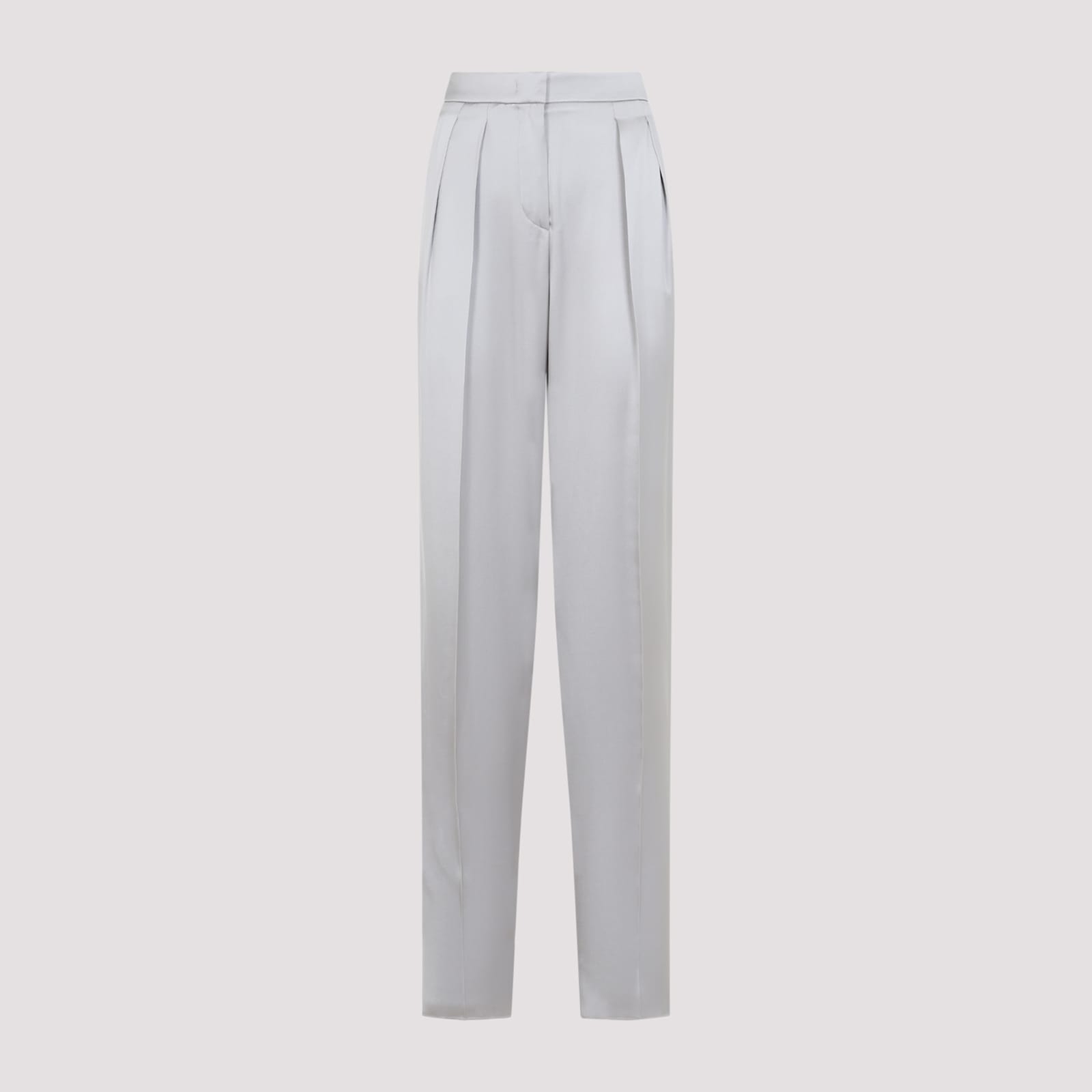 Giorgio Armani Grey Silk Satin Trousers With Double Pleats In Stone
