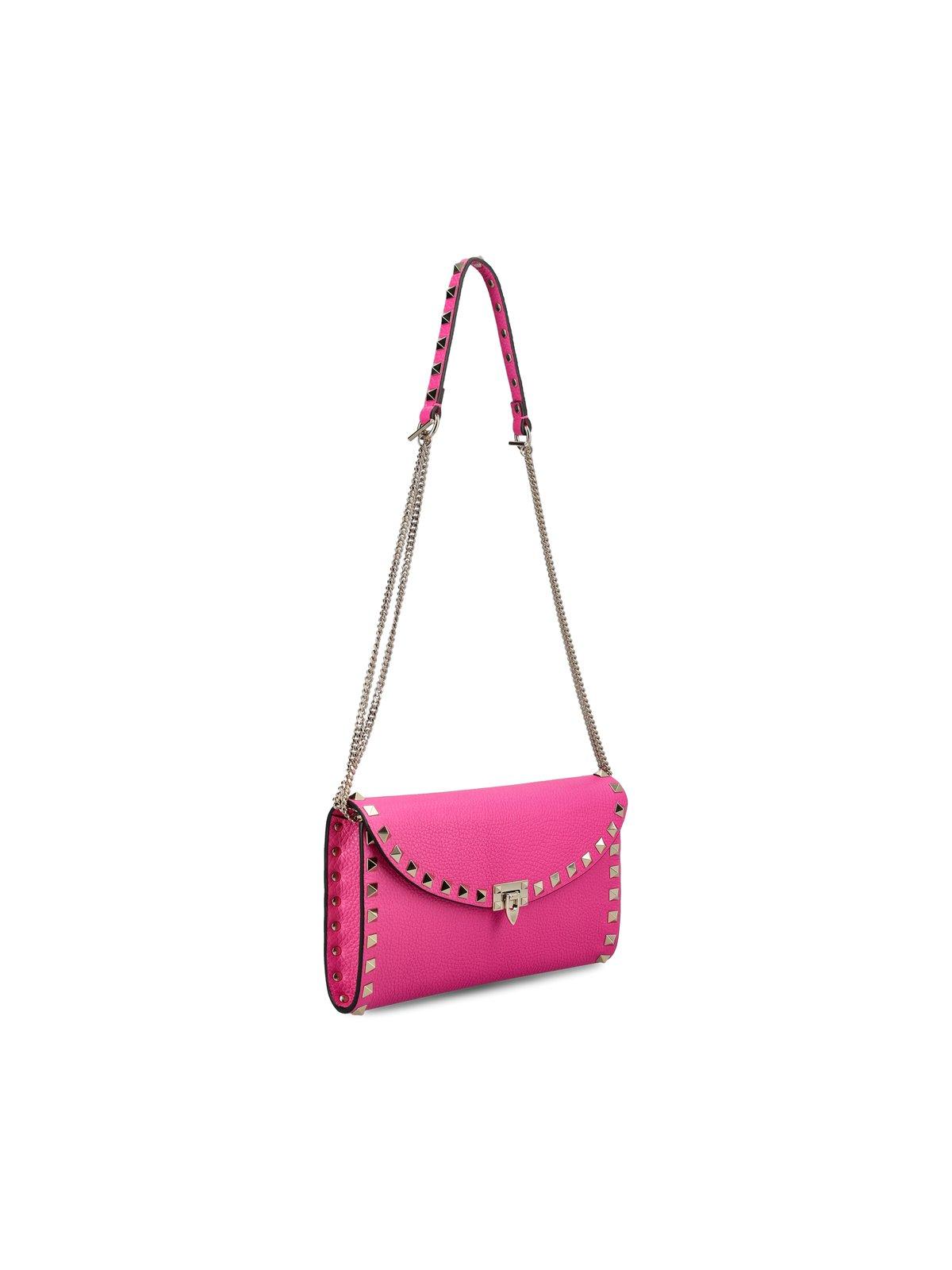 Shop Valentino Garavani Rockstud Fold-over Shoulder Bag In Pinkpp