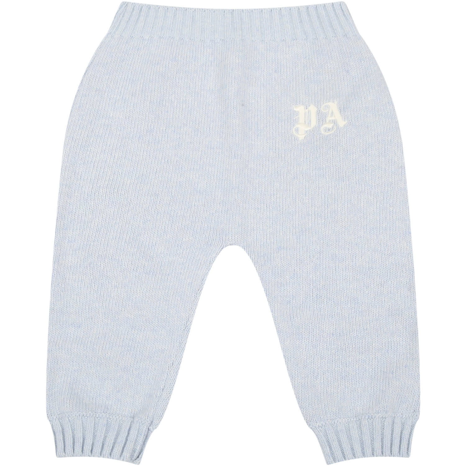 Palm Angels Light-blue Trousers For Baby Boy With White Logo